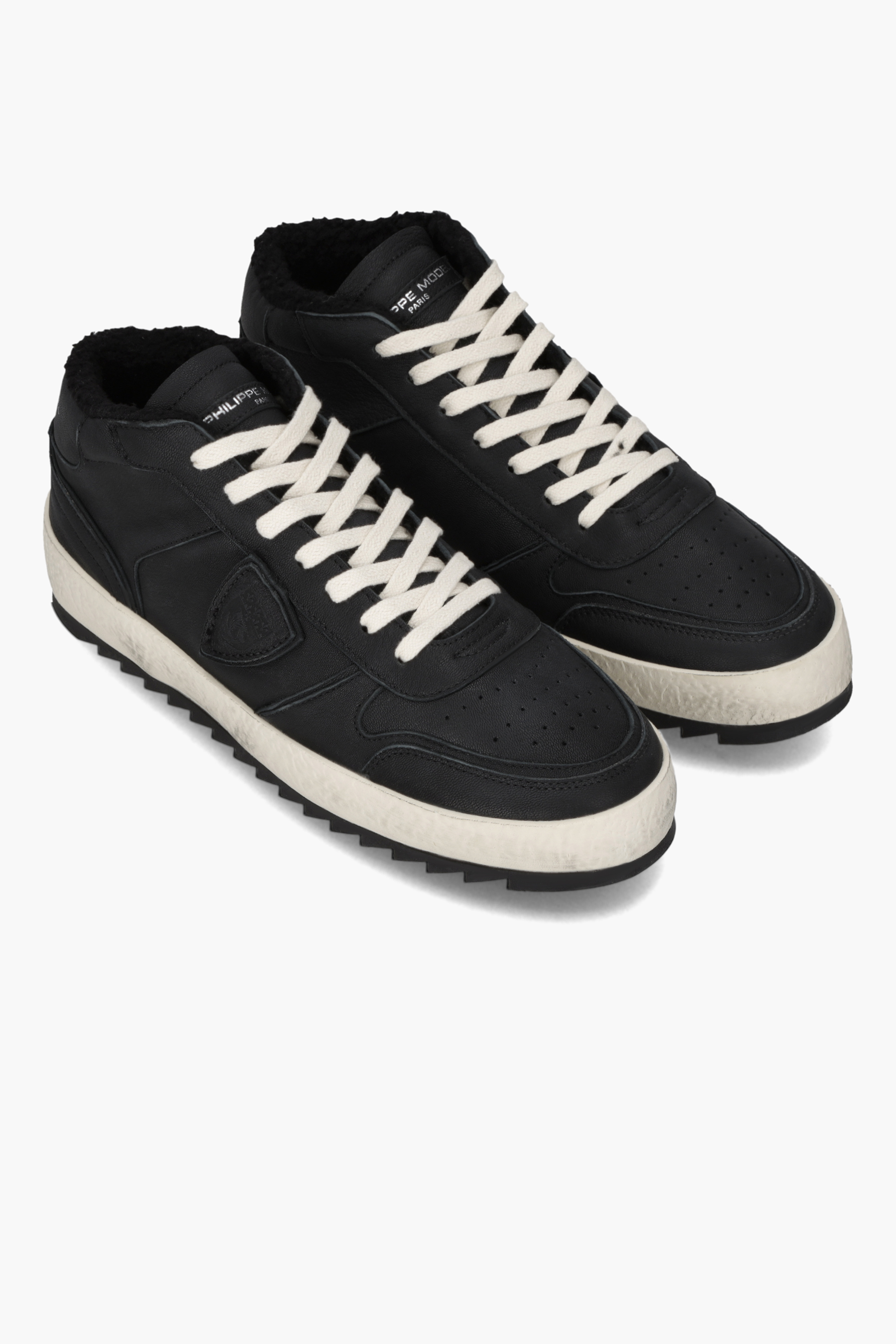 PHILIPPE MODEL Faux Shearling Lined Leather Sneakers Nice Mid Bekleidung, Schuhwerk, Schuh, Sneaker