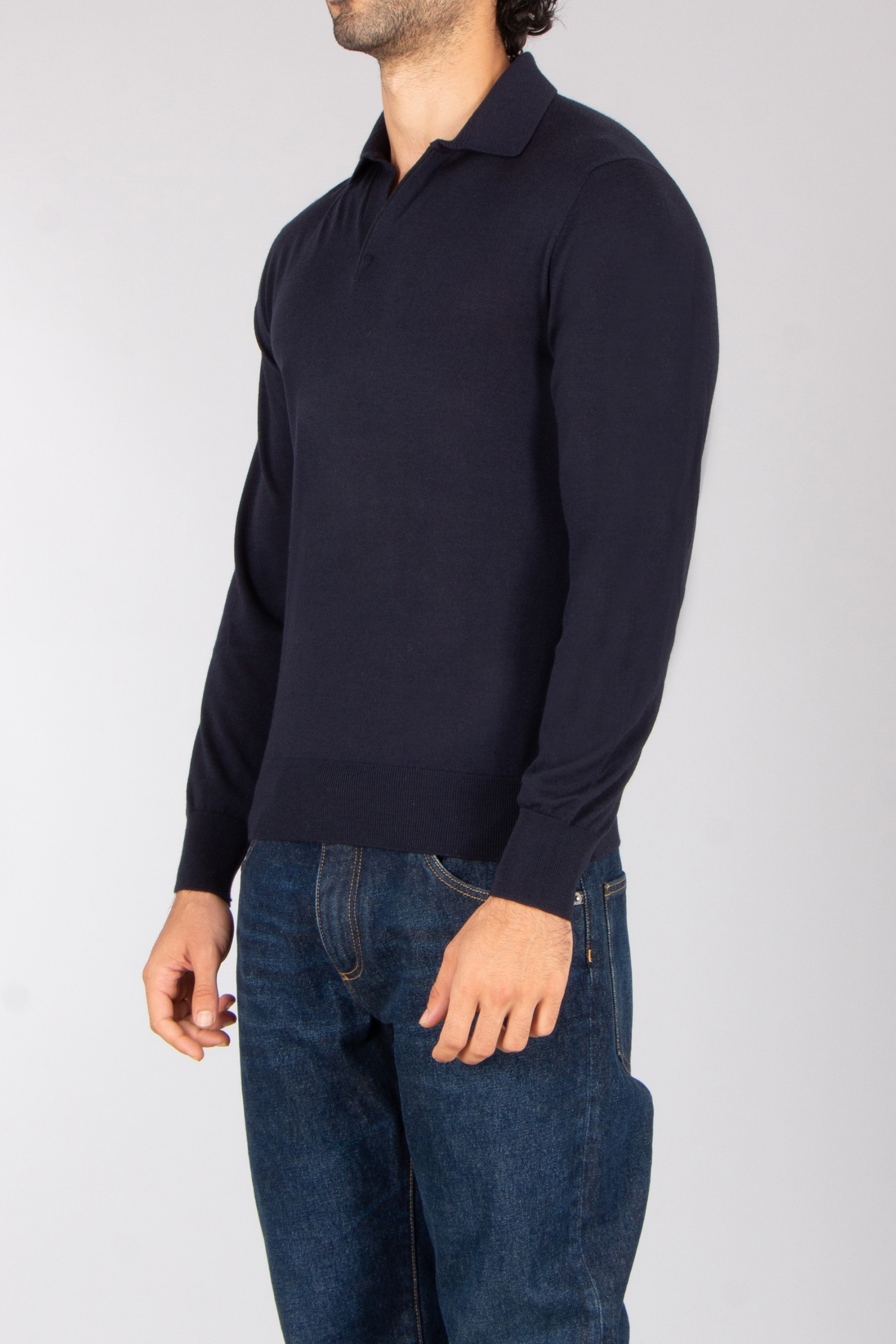 SEASE Regular Fit Ultra Fine Virgin Wool Knit Polo Lasca Langarm, Ärmel, Hosen, Hemd, Pullover