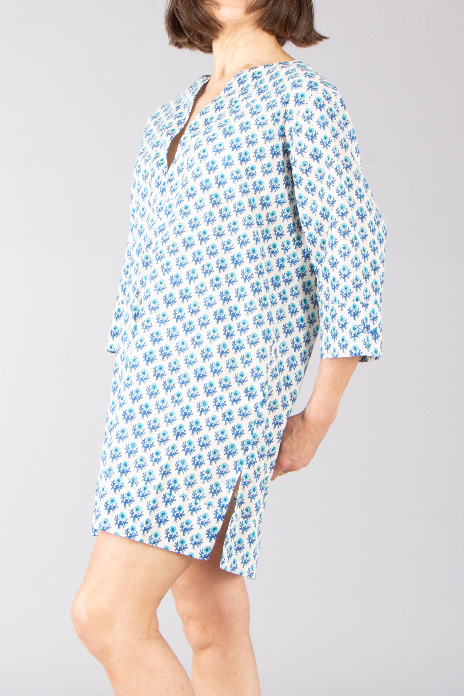 MC 2 SAINT BARTH Loose Fit Radical Flowers Print Cotton Tunic Dress Macha