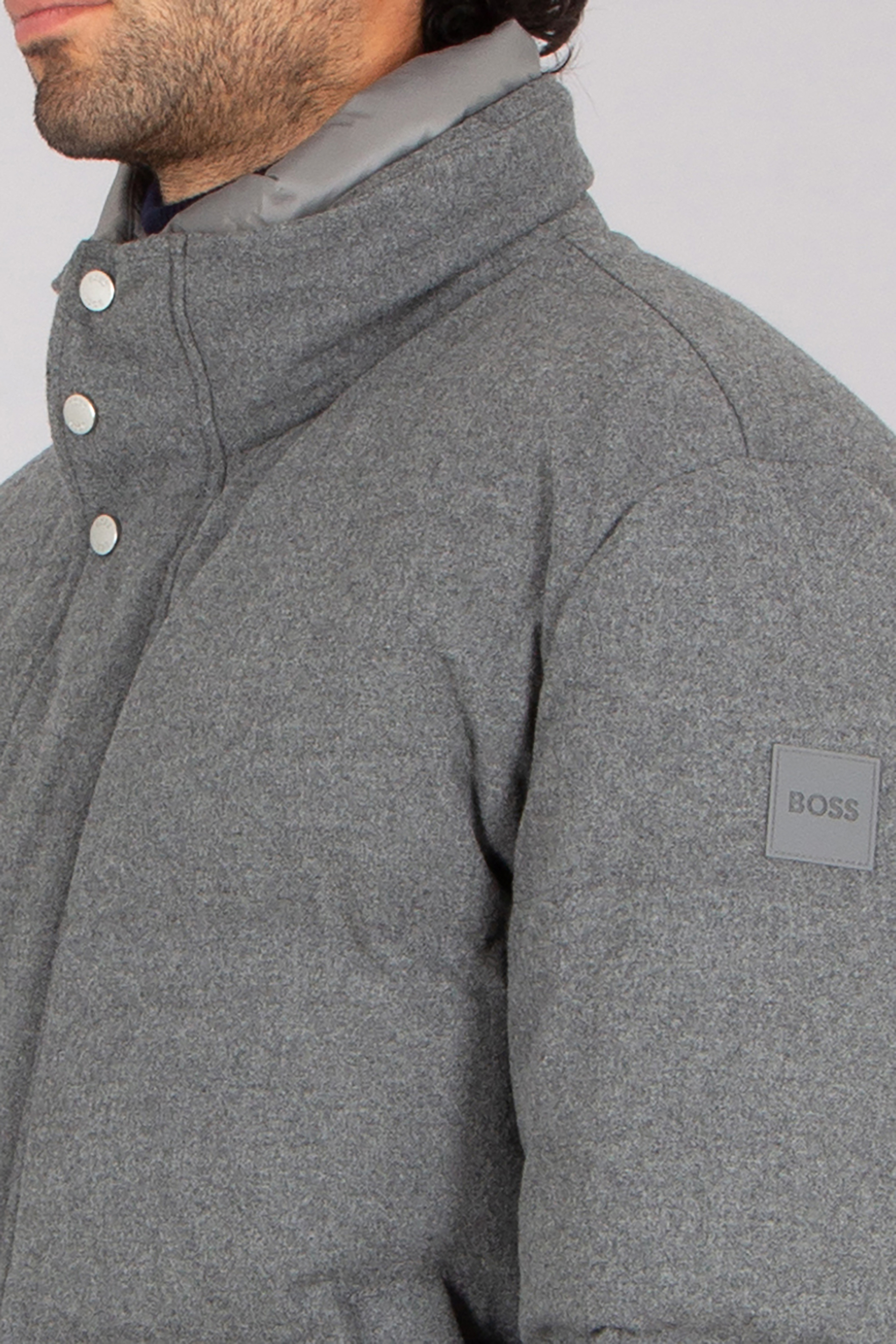 BOSS Regular Fit Performance Stretch Virgin Wool Blend Tech Flannel Down Jacket P-Drader Mantel, Jacke, Fleece, Mann, Person