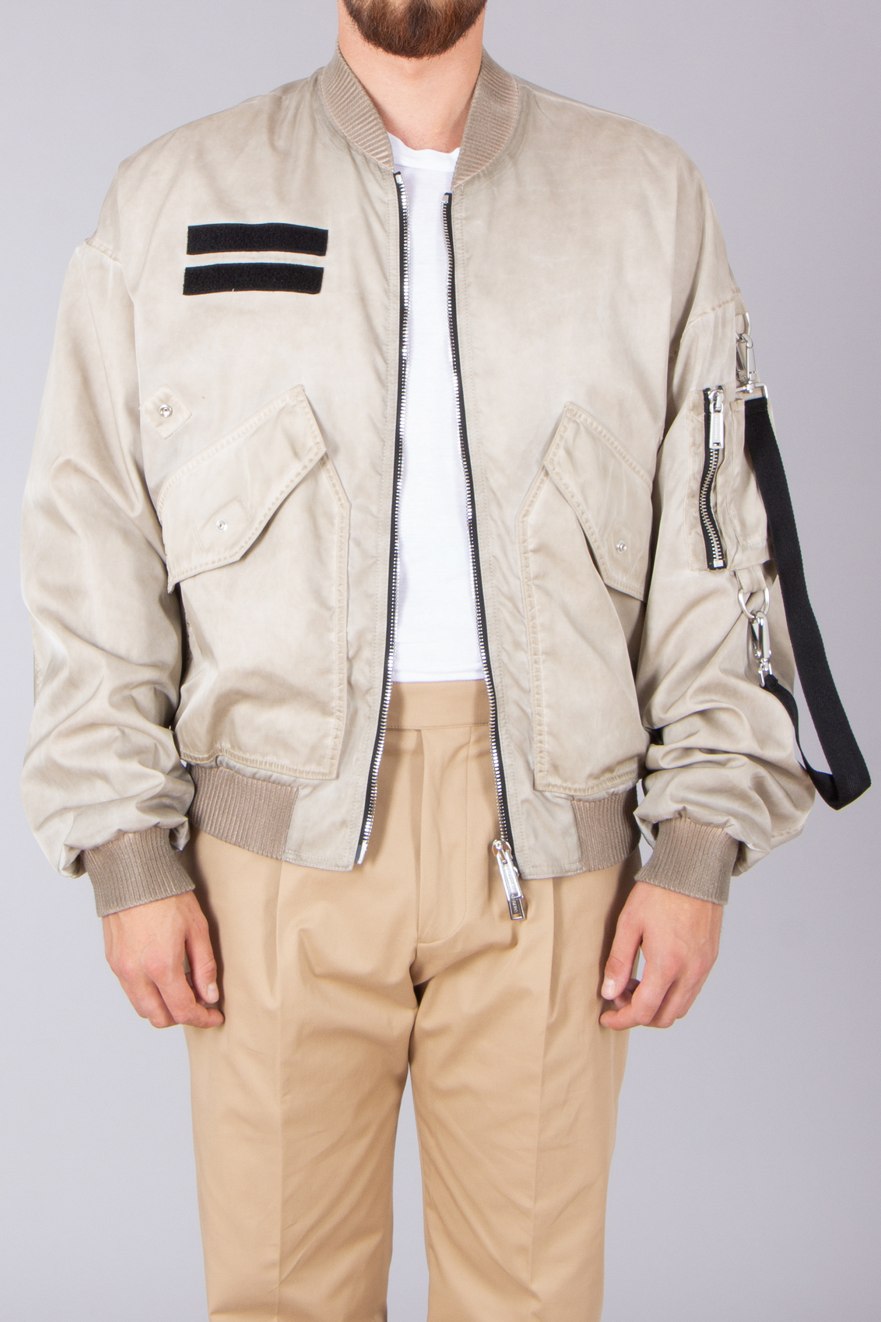 DSQUARED2 Garment Dyed Nylon Military 80's Bomber Jacket Bekleidung, Mantel, Jacke, Khaki
