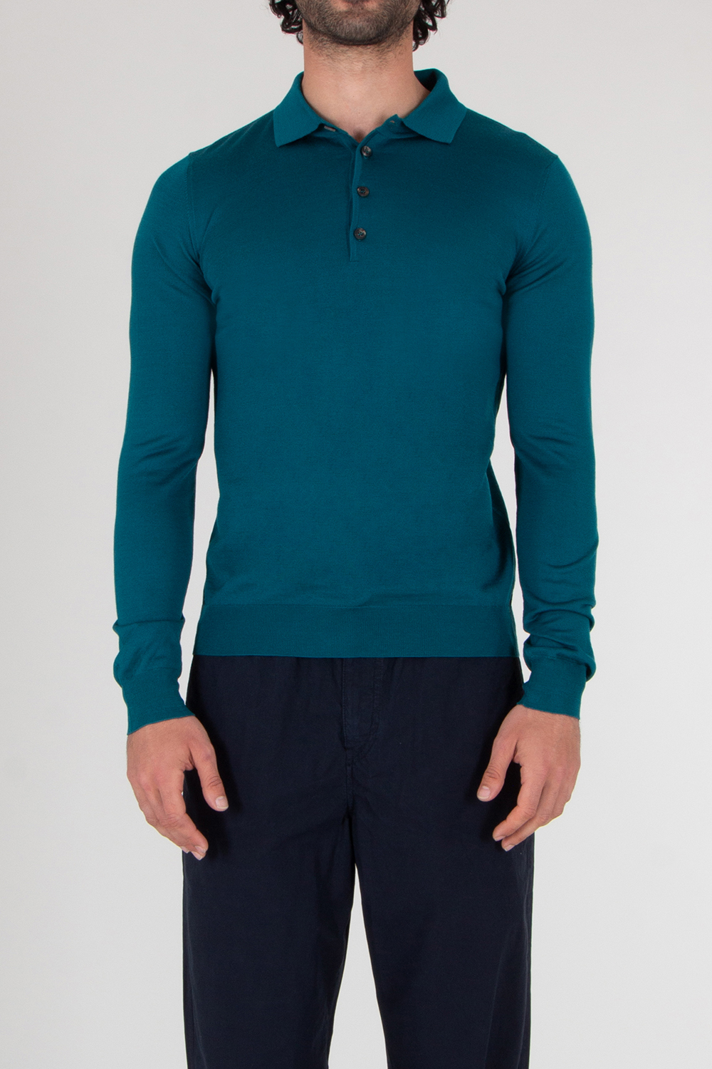 AIDA BARNI Regular Fit Knitted Wool Long Sleeve Polo Shirt