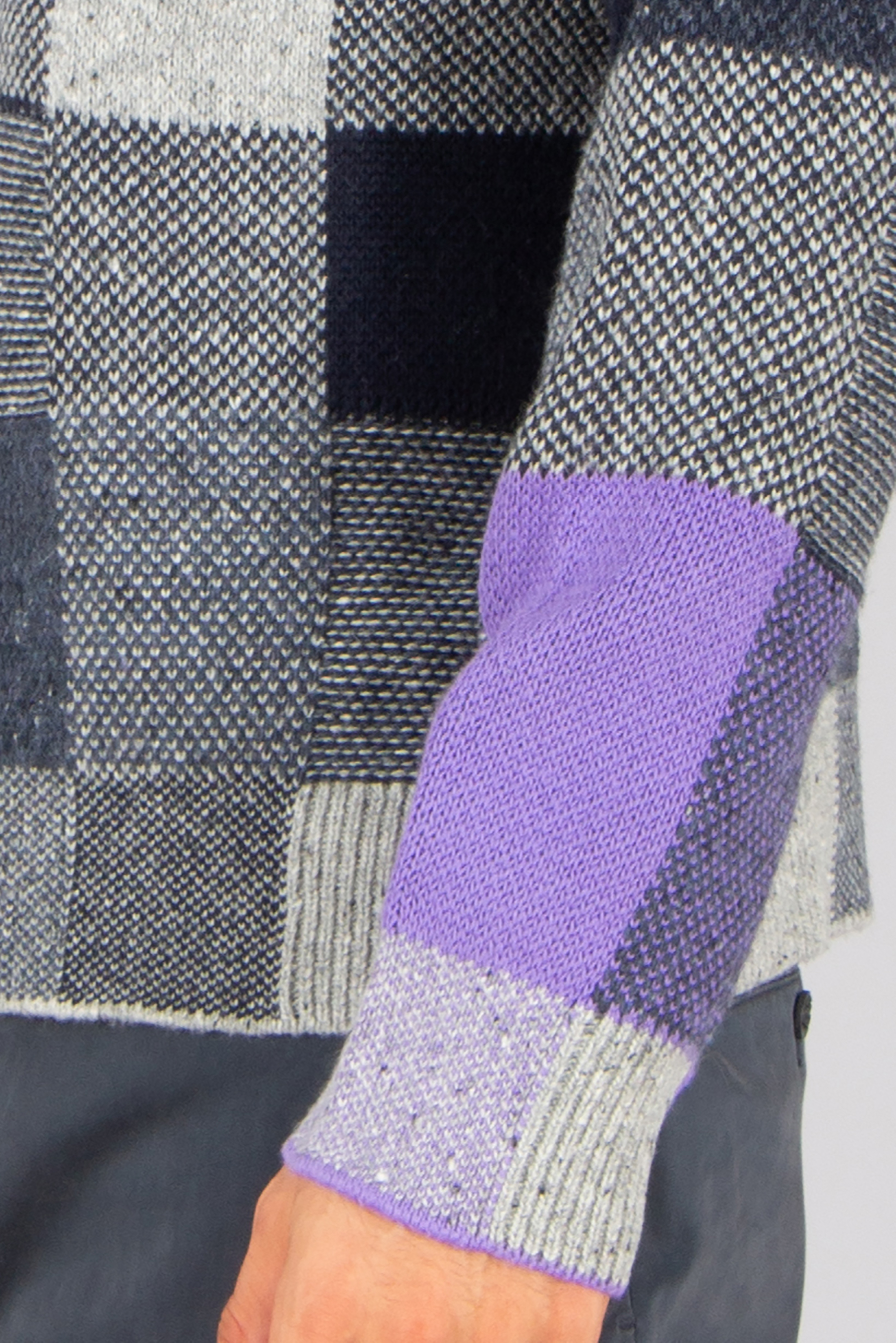 PAUL SMITH Regular Fit Patchwork Cotton-Wool Blend Crew Neck Sweater Bekleidung, Strickwaren, Pullover, Jeanshose, Hosen