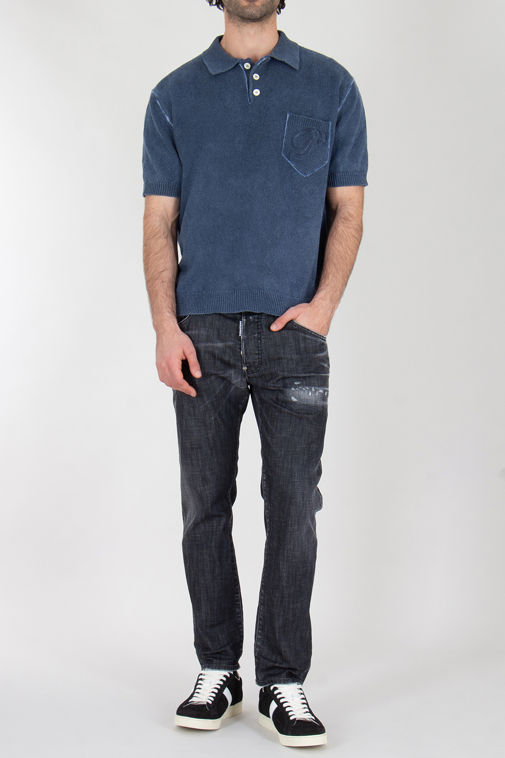 DSQUARED2 Relaxed Fit Cotton Blend Knitted Polo Shirt