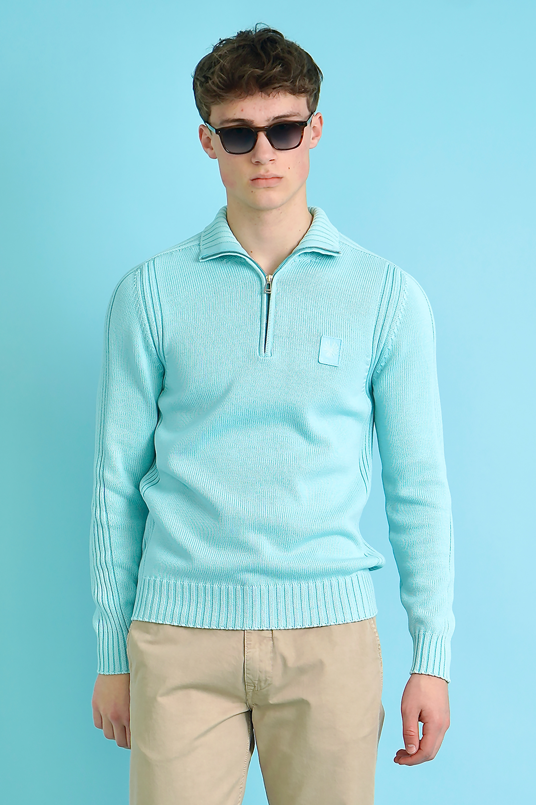 BELSTAFF Quarter Zip Cotton Knit Sweater