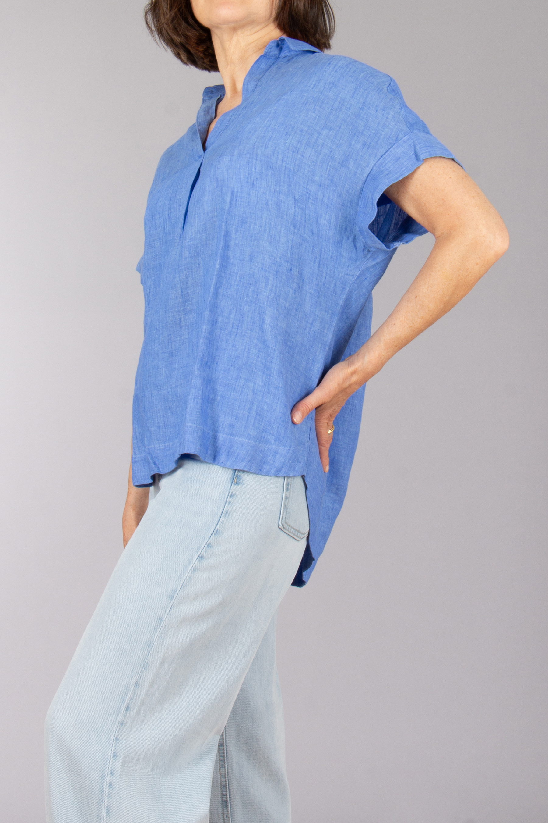 0039 ITALY Casual Fit Linen Short-Sleeve Blouse Derry KA Hosen, Leinen, Bluse, Jeans, Ärmel