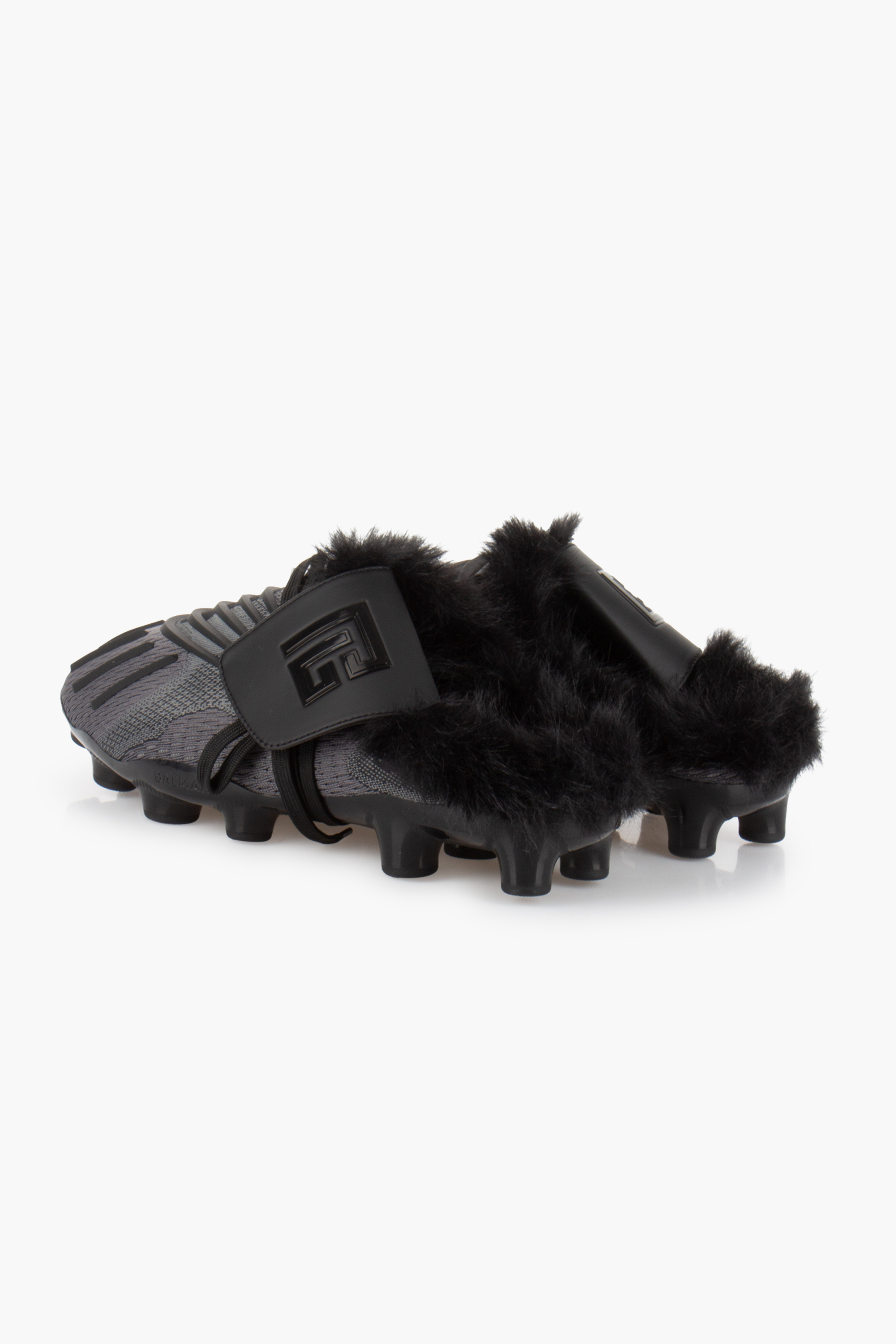 BALMAIN Faux Fur Lined Mesh Mules Half Time Bekleidung, Schuhwerk, Sandale, Schuh