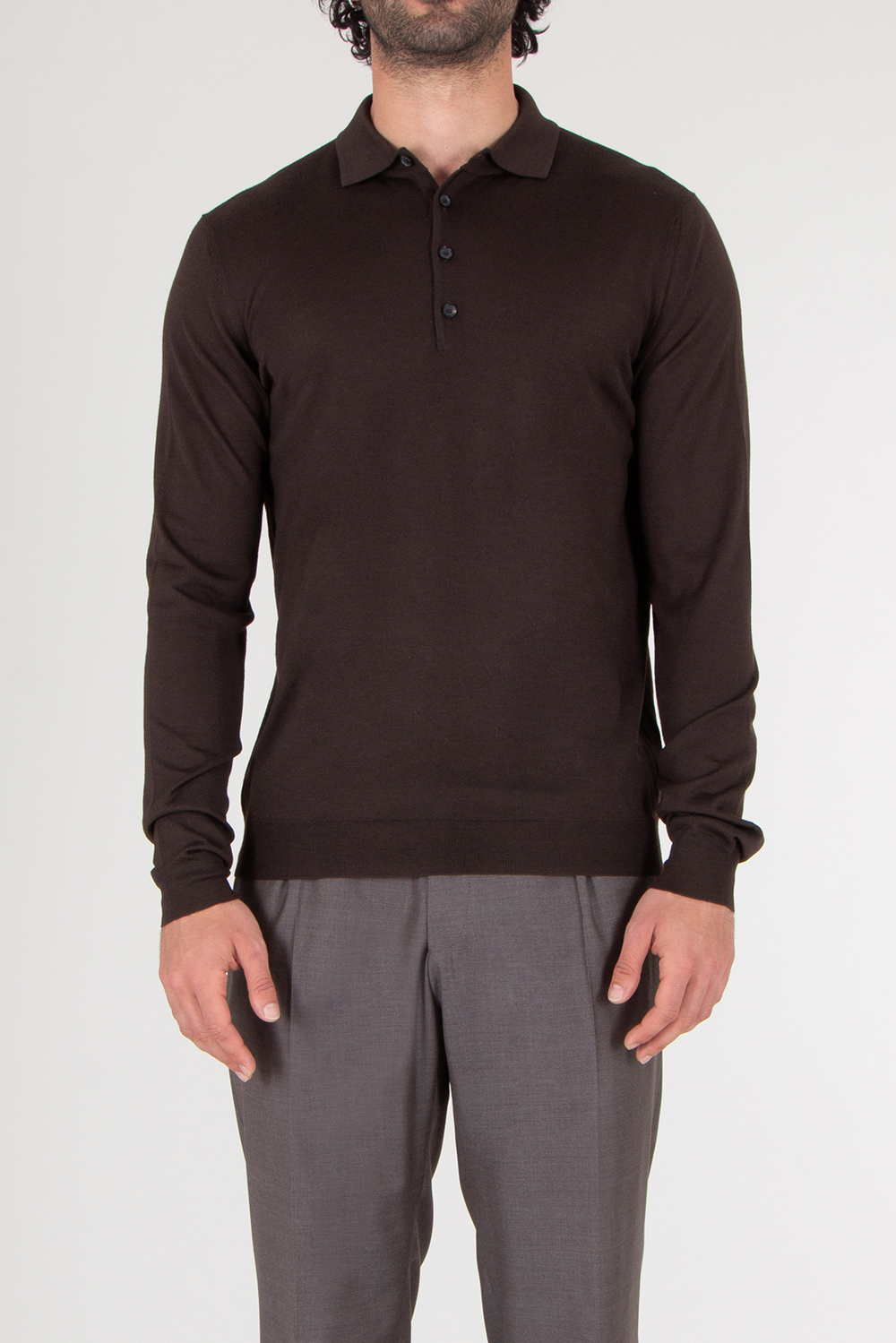 AIDA BARNI Regular Fit Knitted Wool Long Sleeve Polo Shirt