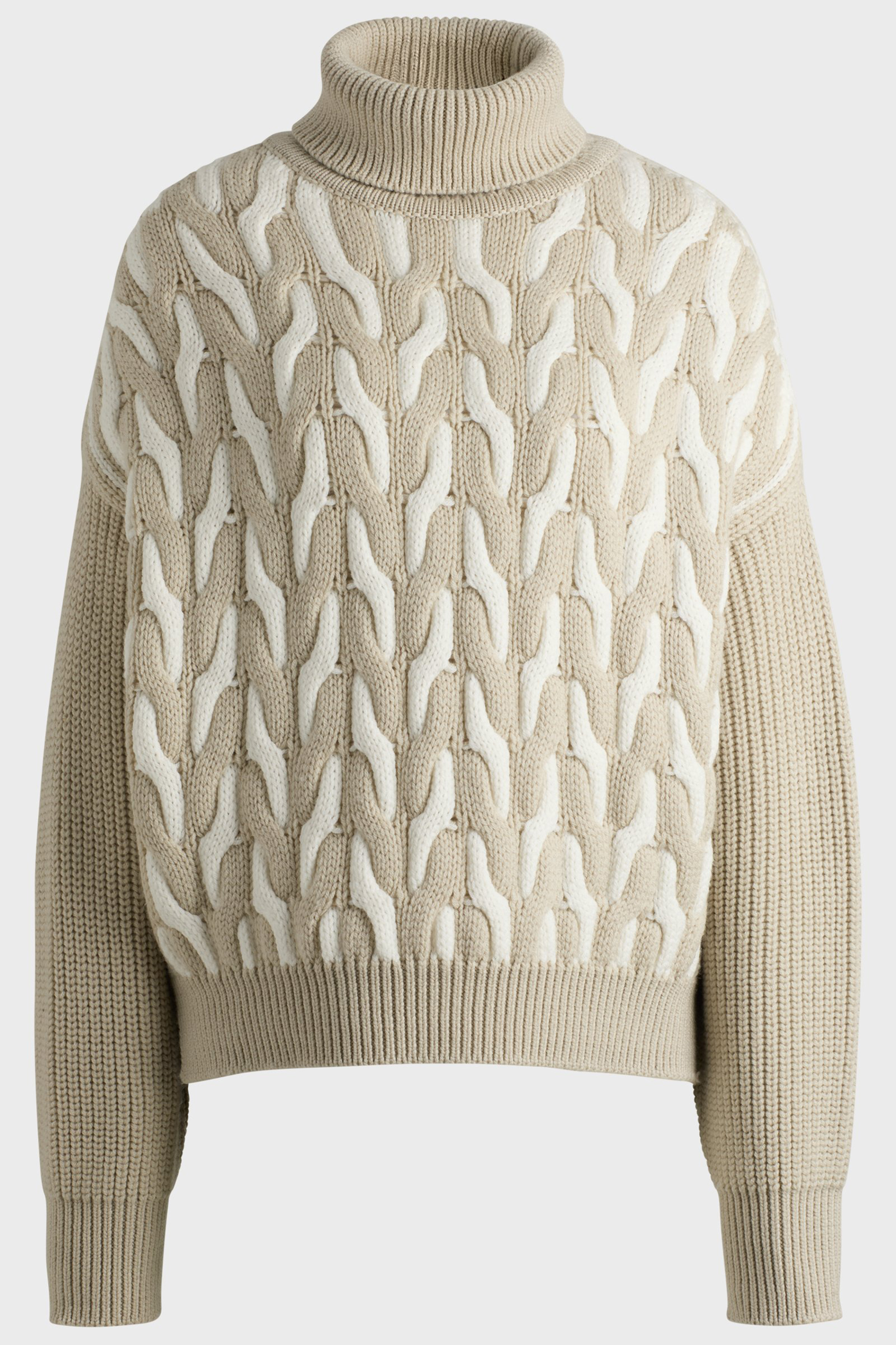 BOSS Two-Coloured Virgin Wool Cable Knit Sweater Ferdolia BOSS Two-Coloured Virgin Wool Cable Knit Sweater Ferdolia