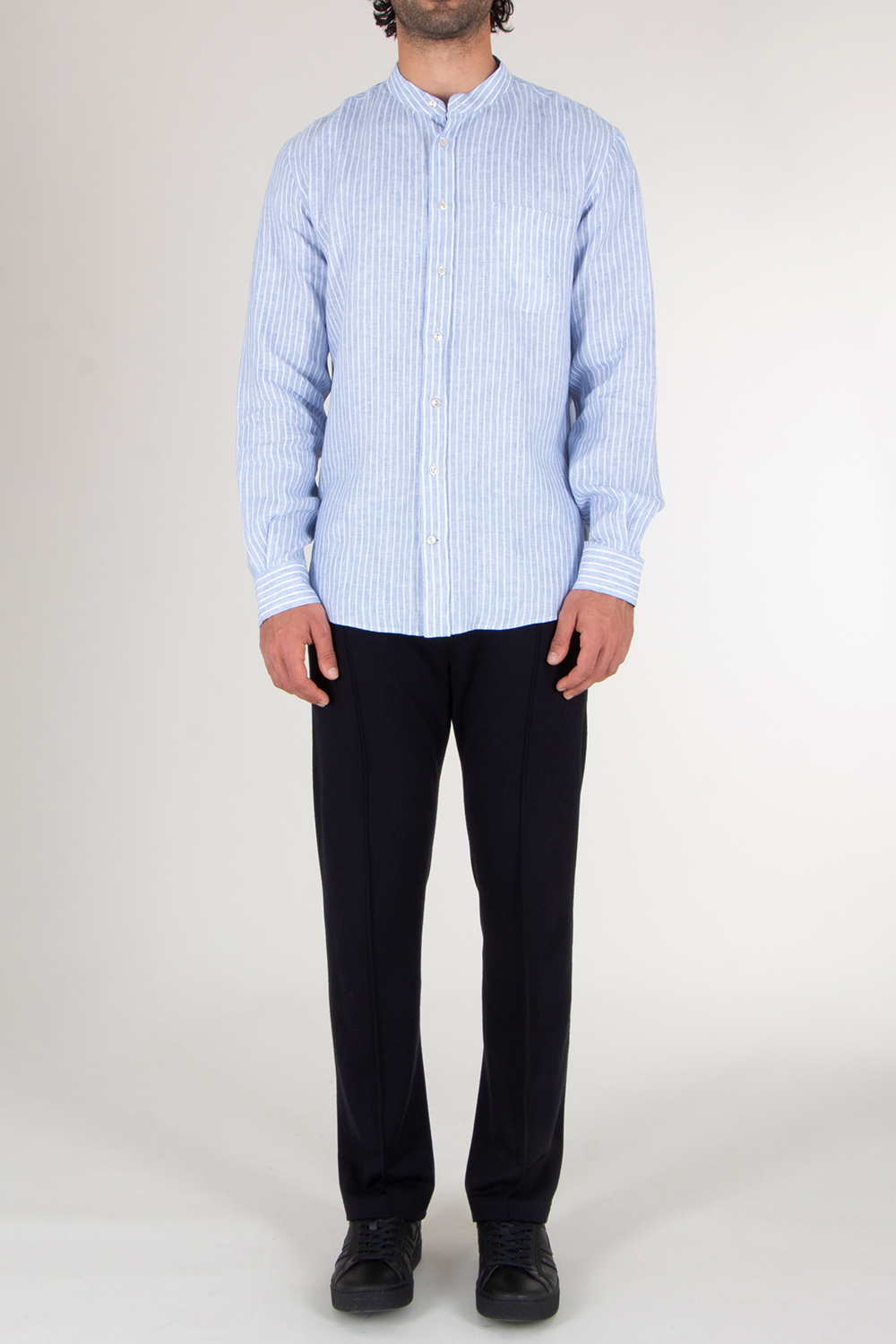 AGNONA Regular Fit Linen Grandpa Shirt