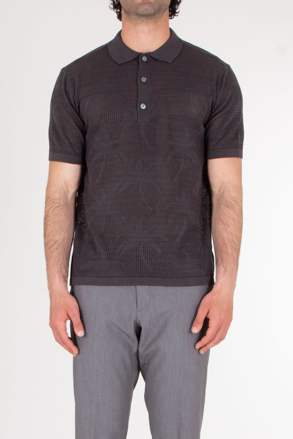VAN LAACK Ajoure Knit With Palm Trees Polo Shirt