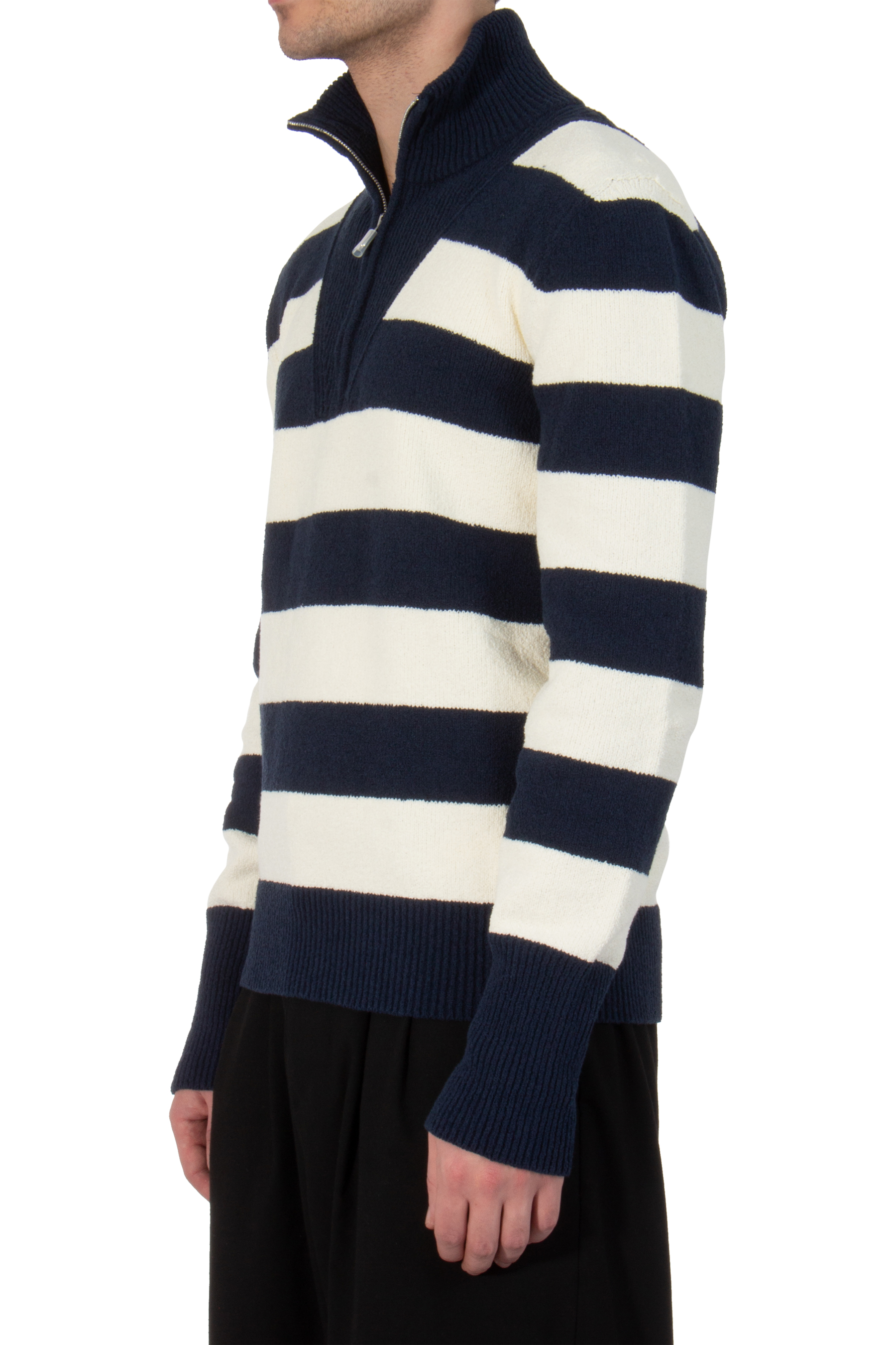 DOLCE & GABBANA Striped Cotton Nylon Blend Half Zip Sweater DOLCE & GABBANA Striped Cotton Nylon Blend Half Zip Sweater