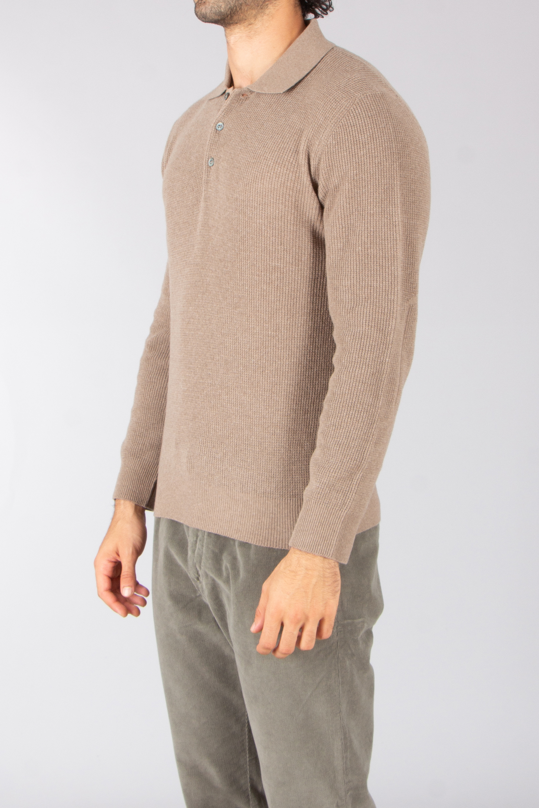 CANALI Regular Fit Ribbed Ultrafine Wool-Cashmere Blend Knit Polo Bekleidung, Langarm, Ärmel, Strickwaren, Pullover