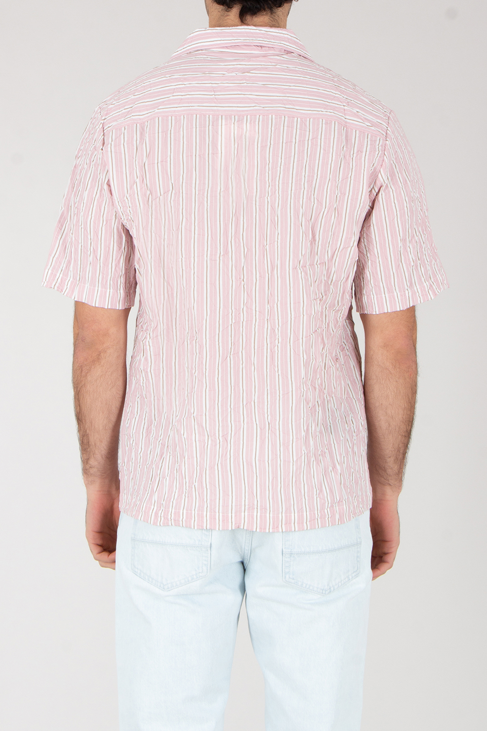 ROBERTO COLLINA Boxy Fit Striped Wrinkle Effect Viscose Blend Short-Sleeve Shirt