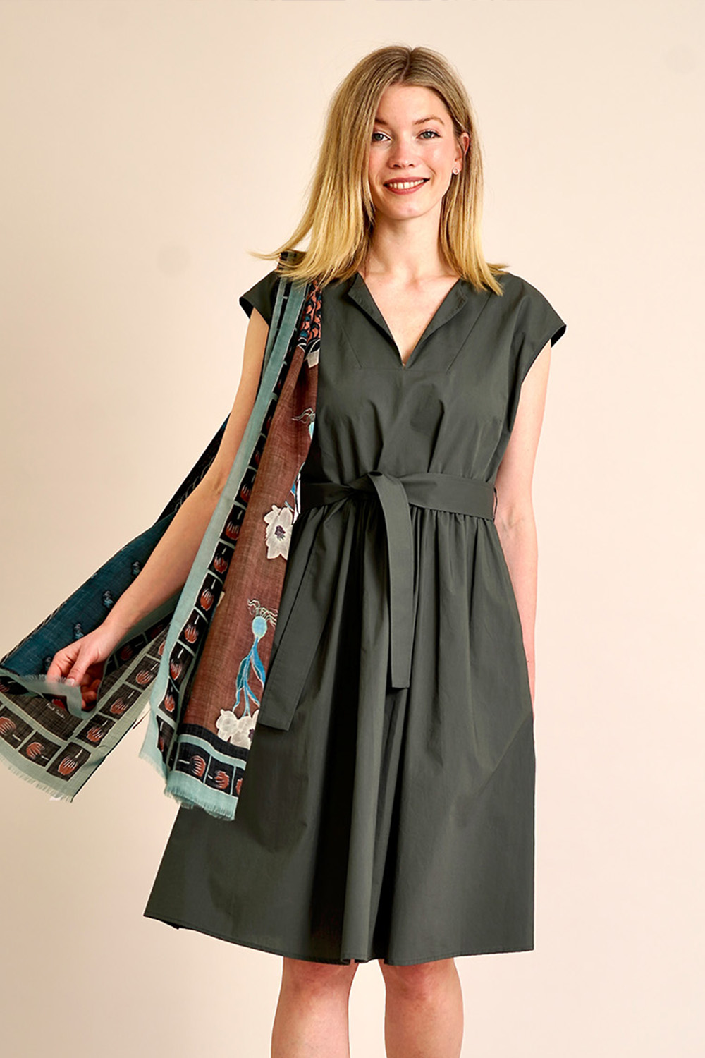 WOOLRICH Belted Cap Sleeve Cotton Dress 