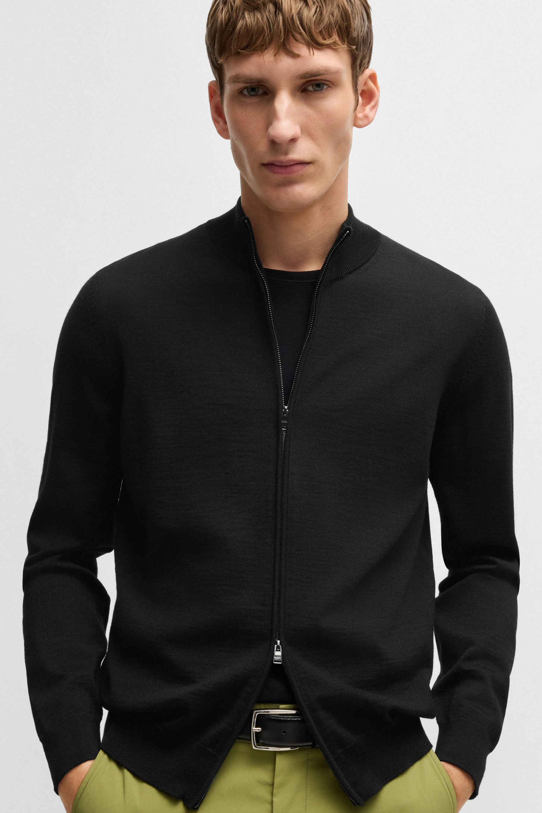 BOSS Regular Fit Virgin Wool Zip Cardigan Balonso