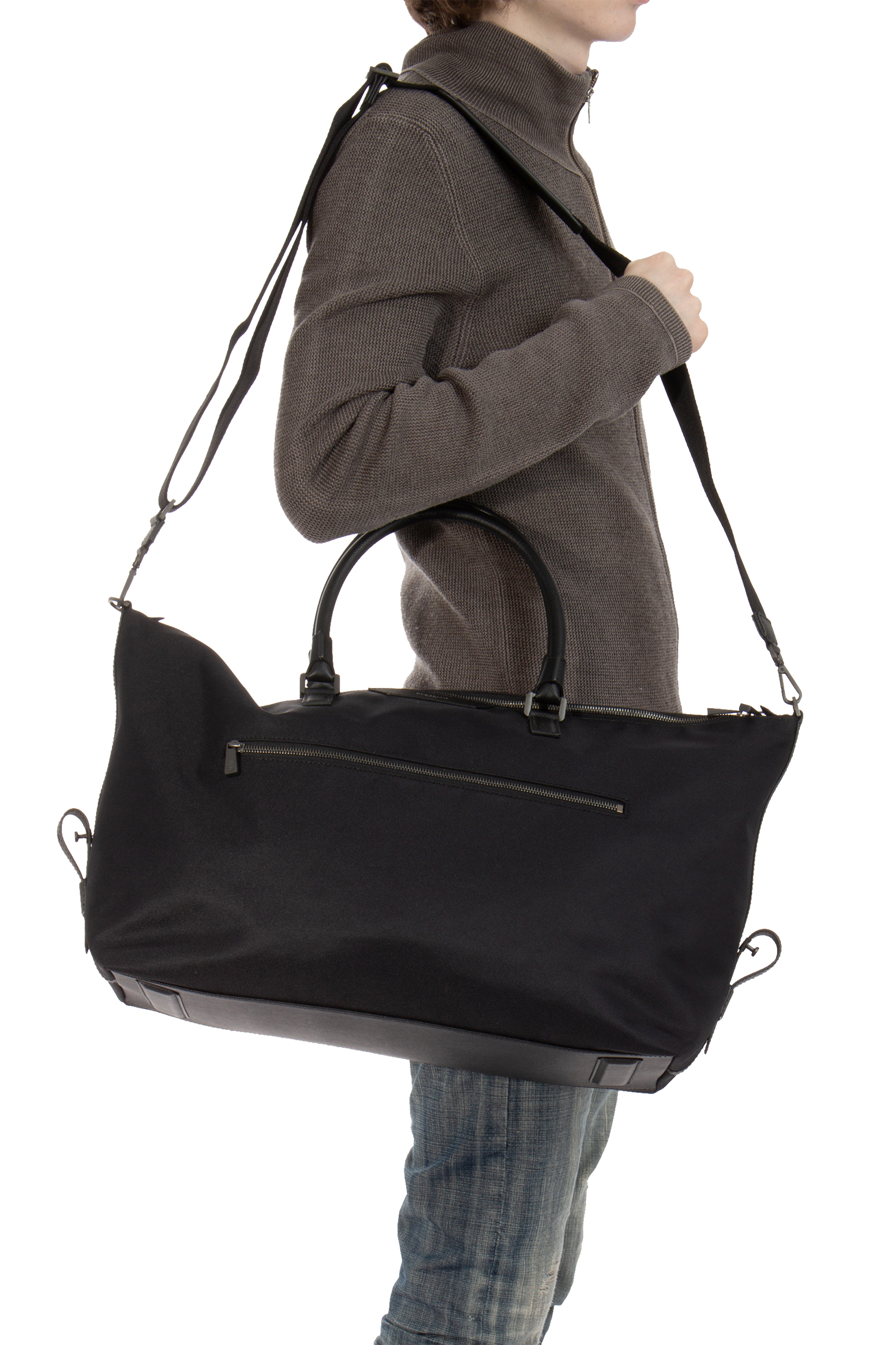 SERAPIAN Recycled Twill & Leather Travel Bag
