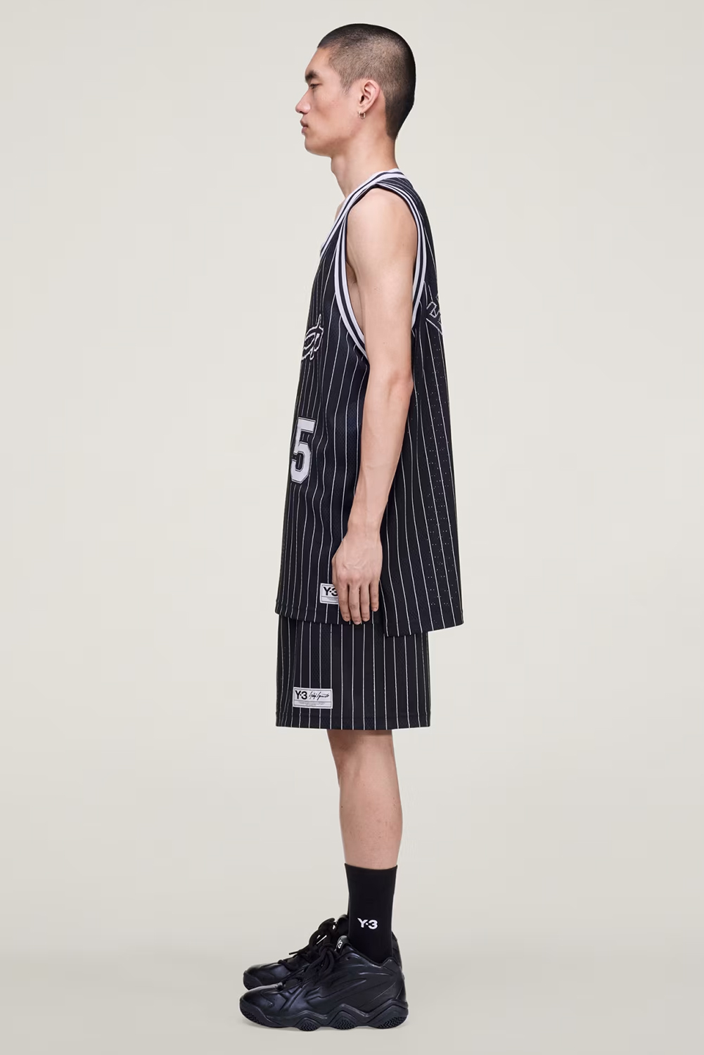 Y-3 Loose Fit Pinstripe Mesh Shorts