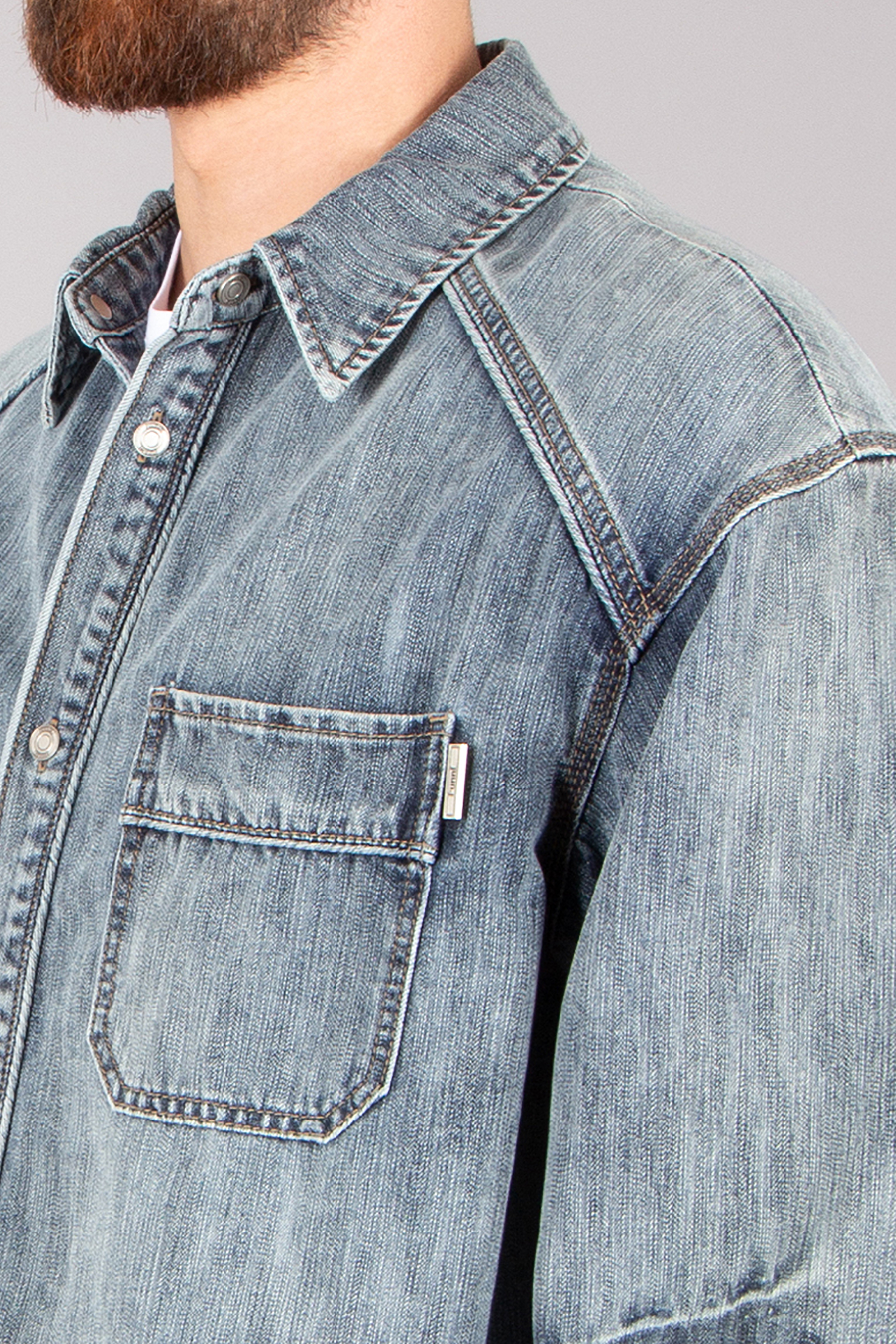 JUUN.J Loose Fit Domingo Wash Cotton Blend Denim Overshirt JUUN.J Loose Fit Domingo Wash Cotton Blend Denim Overshirt