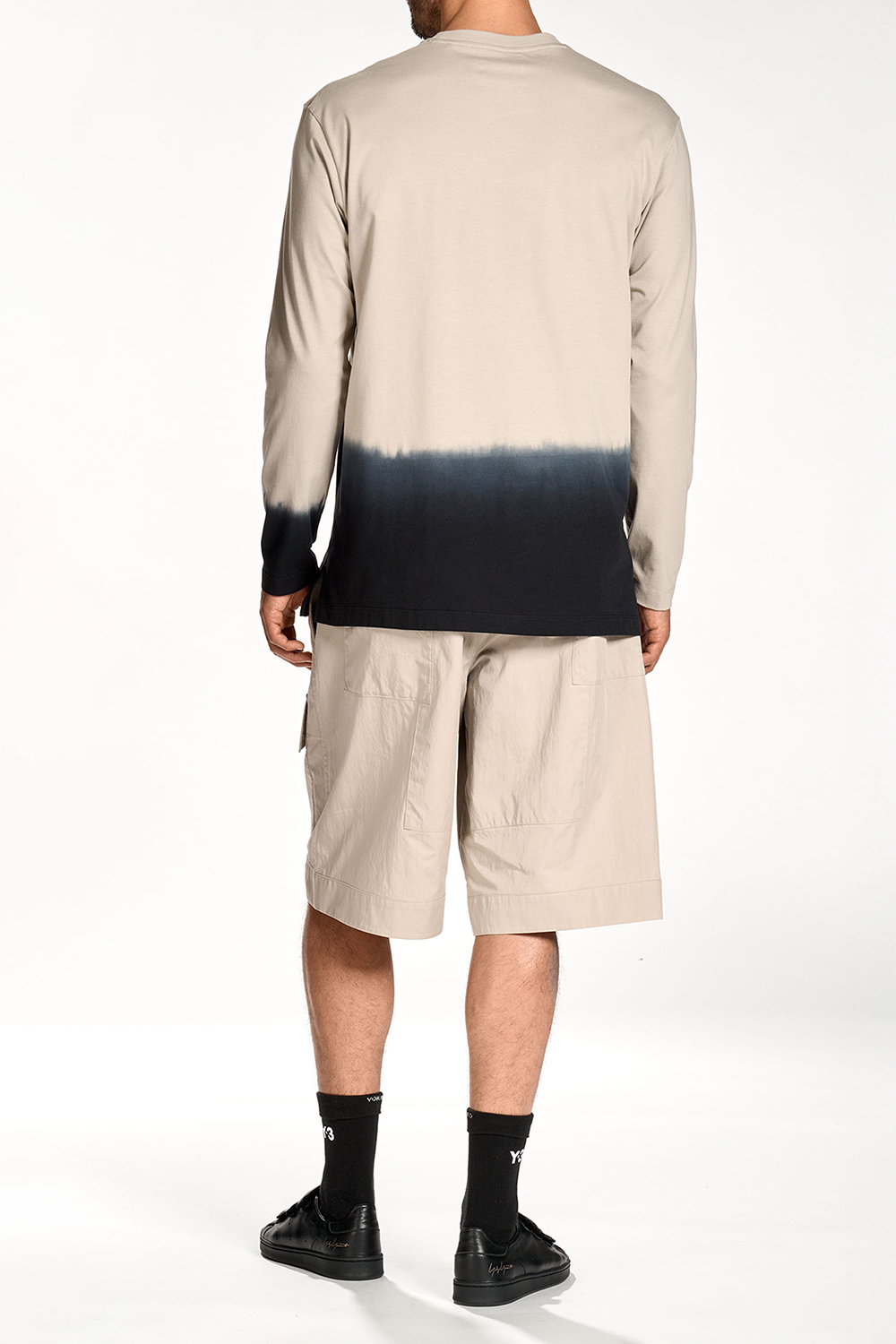 Y-3 Loose Fit Dip Effect Cotton Jersey Long-Sleeve T-Shirt