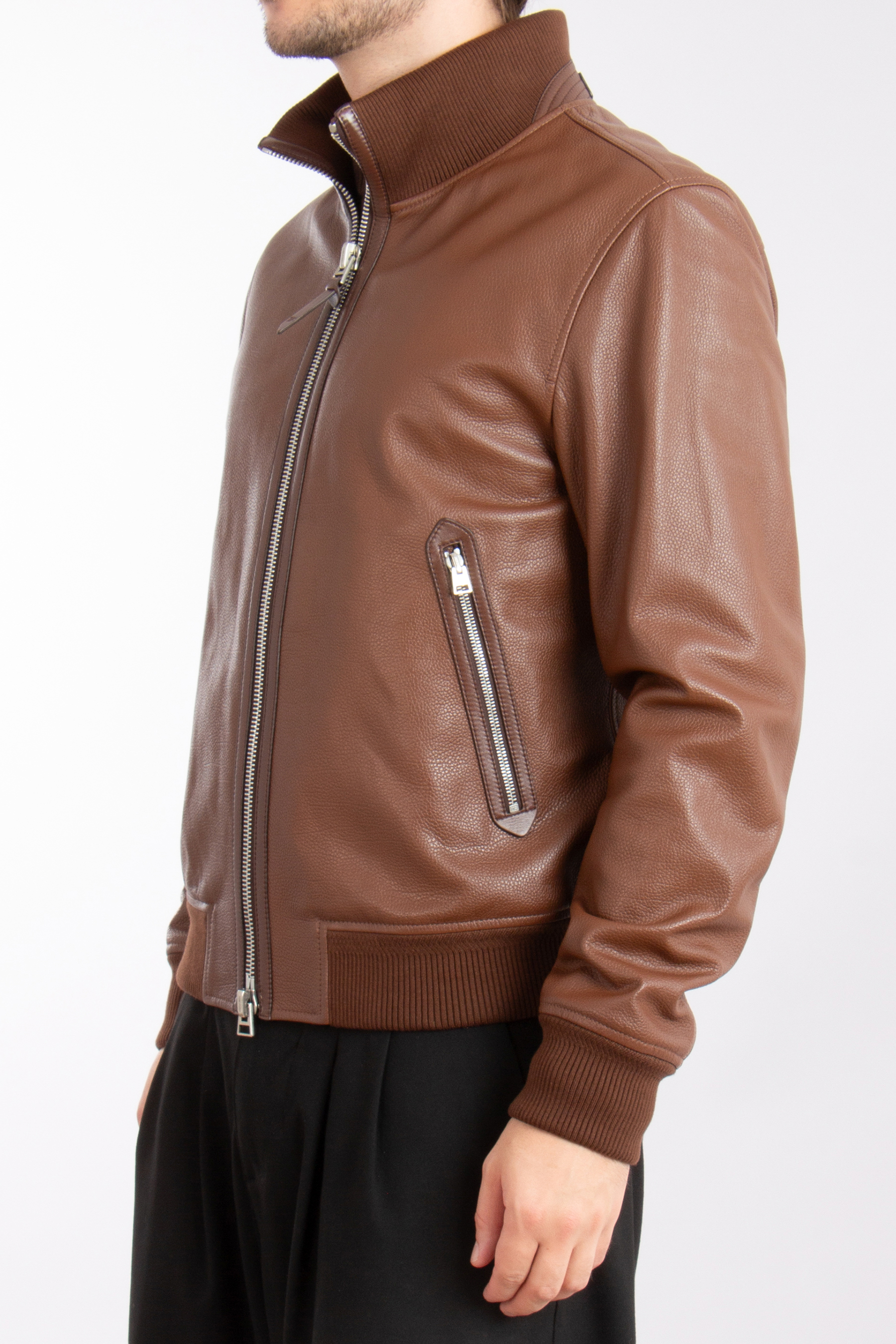 TOM FORD Grained Lamb Leather Track Bomber Jacket TOM FORD Grained Lamb Leather Track Bomber Jacket
