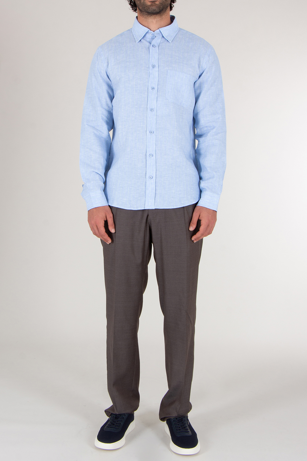 SEAESE Regular Fit Linen Pinstripe Shirt