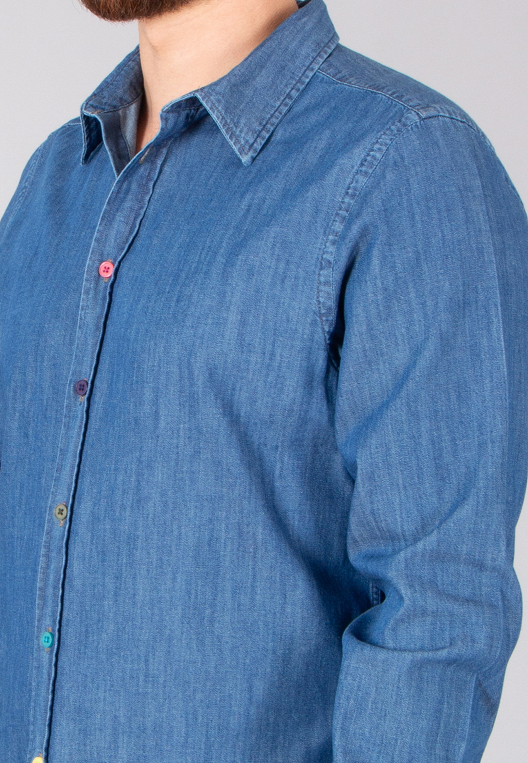 PAUL SMITH Tailored Fit Organic Cotton Denim Shirt Hemd, Hosen, Langarm, Ärmel, Jeans
