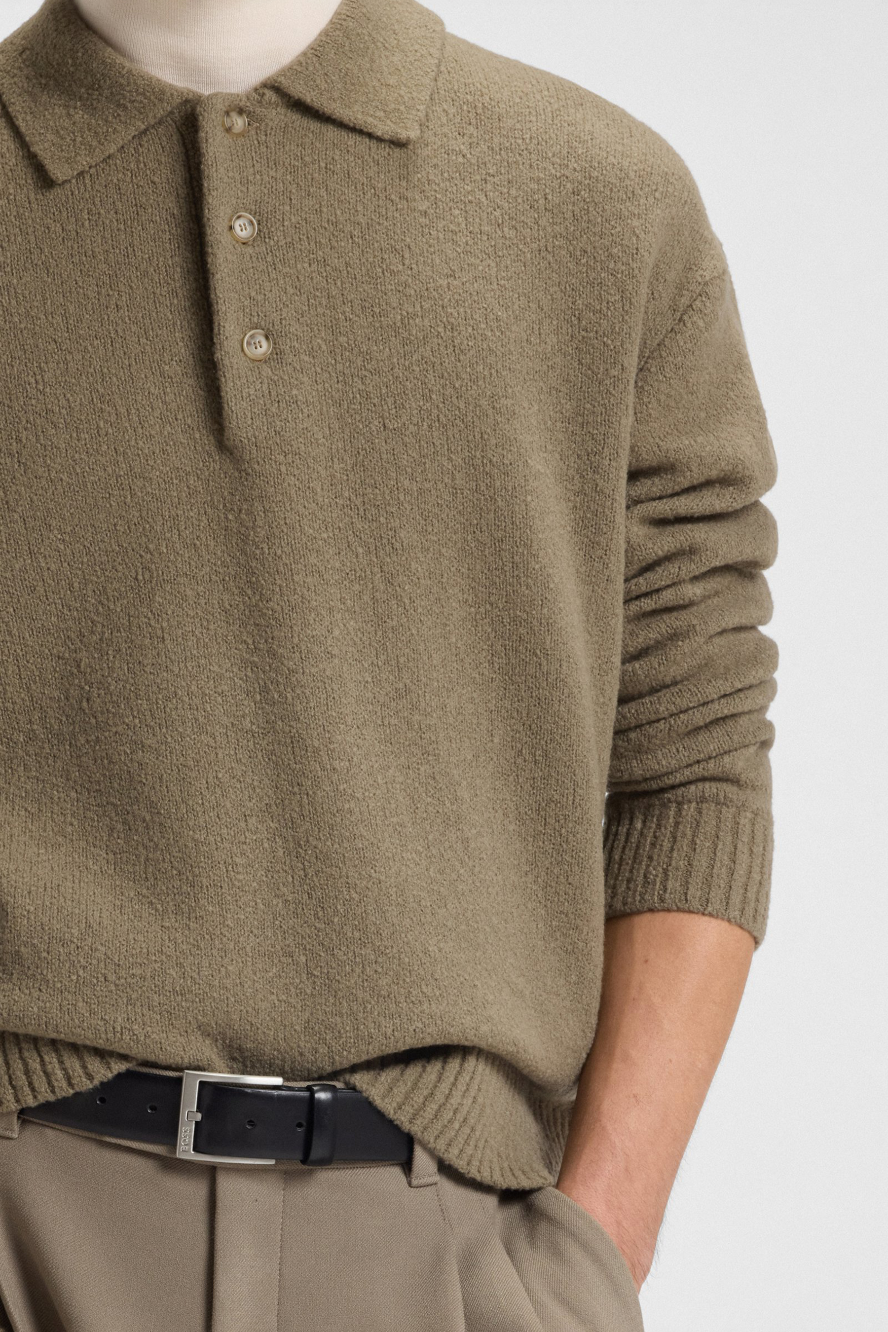 BOSS Relaxed Fit Virgin Wool Knit Polo C-Hadone Bekleidung, Strickwaren, Pullover, Mantel