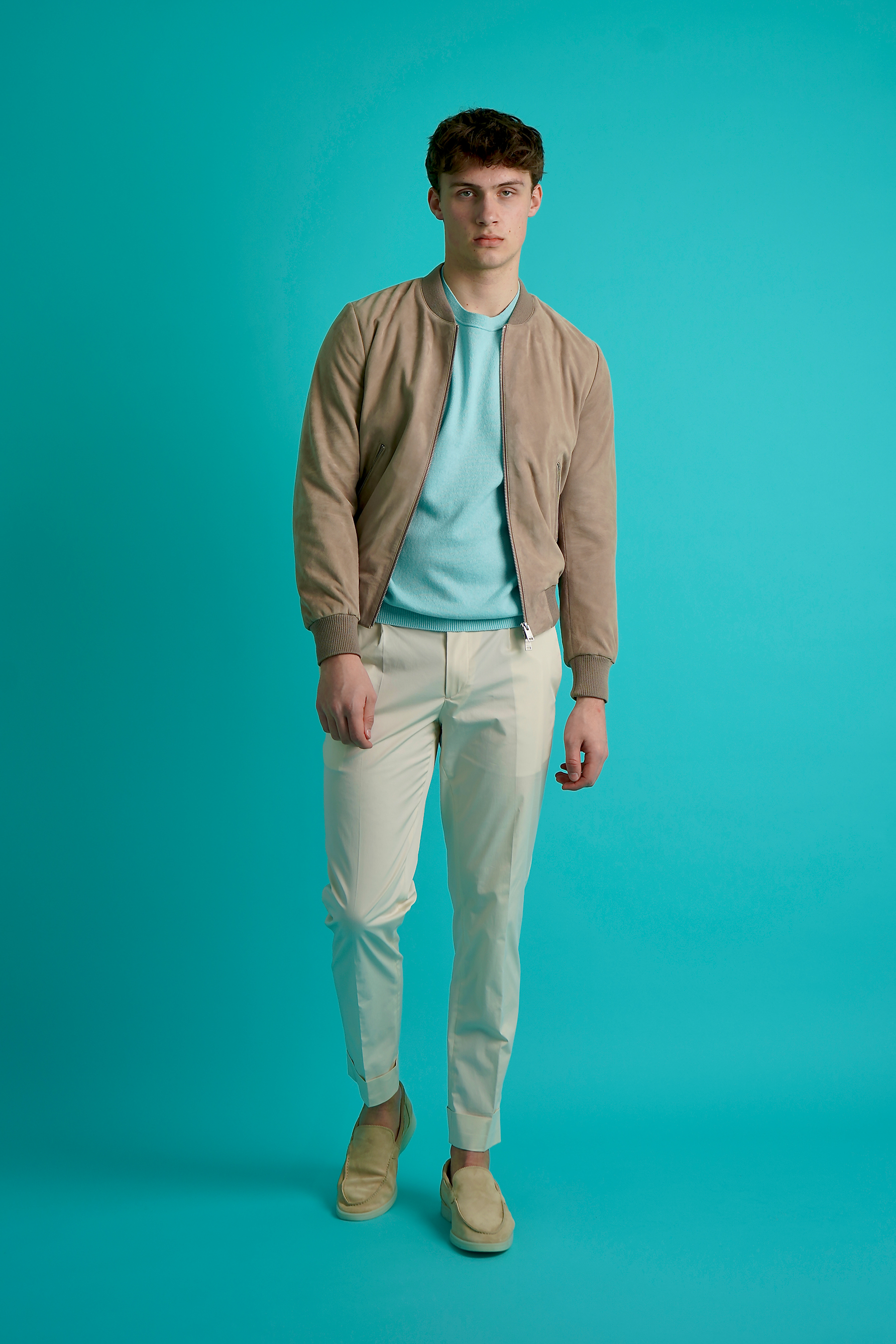 ARMA Goat Suede Bomber Jacket Didier Blazer, Mantel, Jacke, Person, Stehend