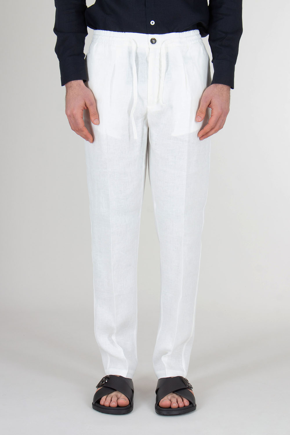 AURÉLIEN Slim Fit Linen Drawstring Trousers Seaside