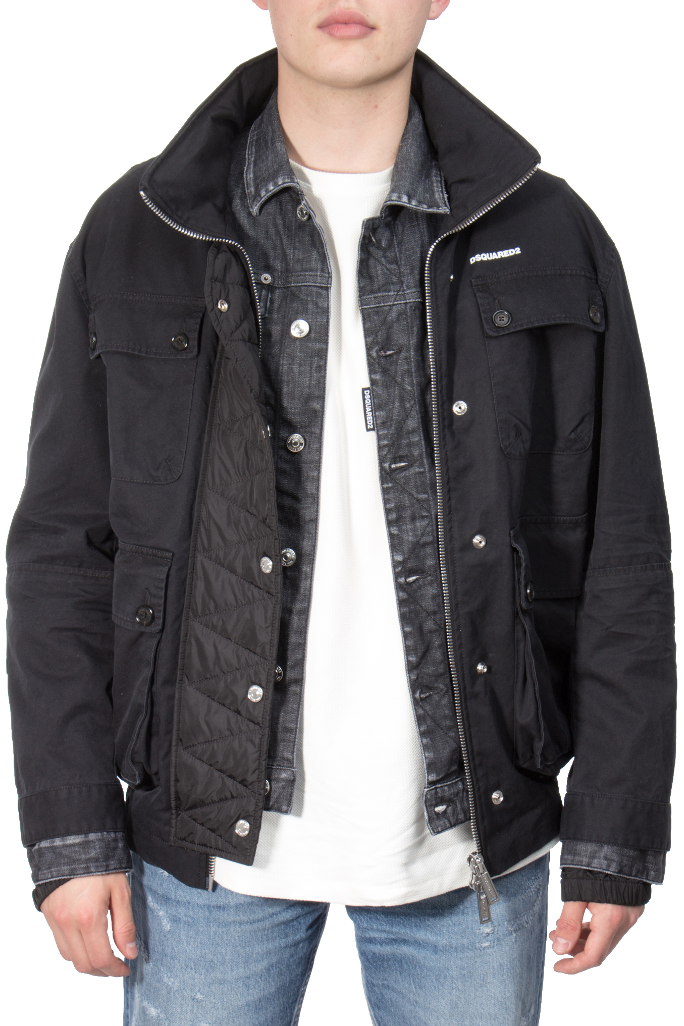 DSQUARED2 Pad Tab Field Jacket With Detachable Denim Vest