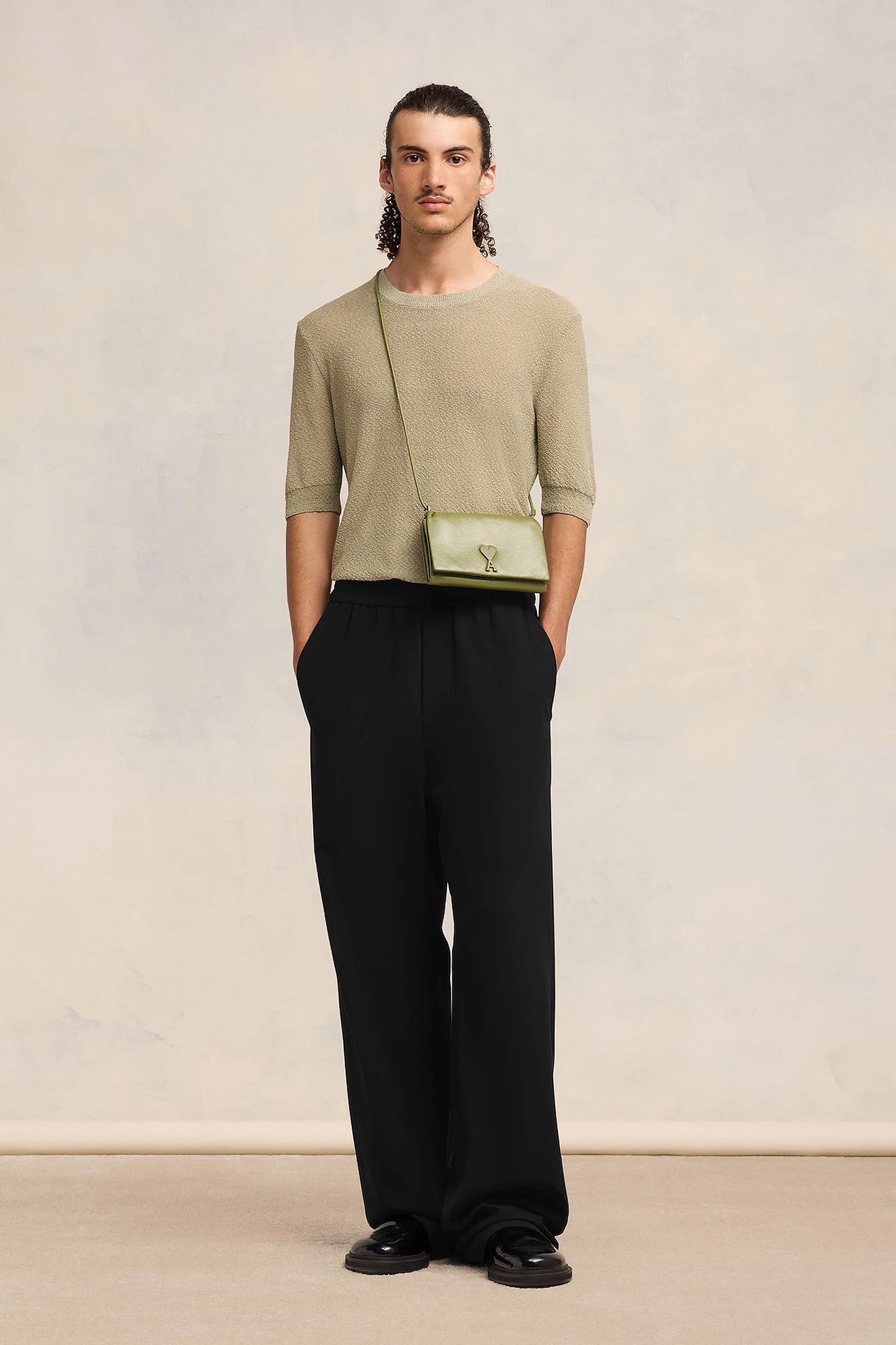 AMI PARIS Wide Leg Cotton Crepe Pants AMI PARIS Wide Leg Cotton Crepe Pants