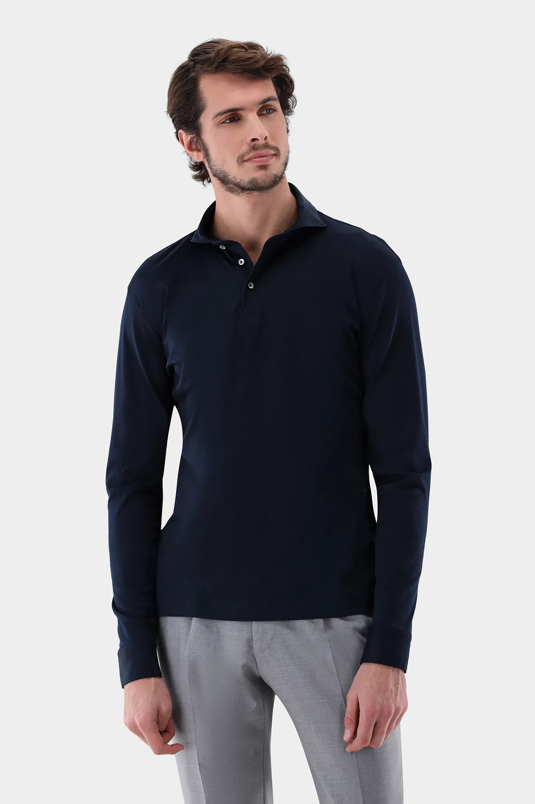 VAN LAACK Casual Fit Swiss Cotton Jersey Long-Sleeve Polo Shirt Peso-L Langarm, Ärmel, Hemd, Mann, Person