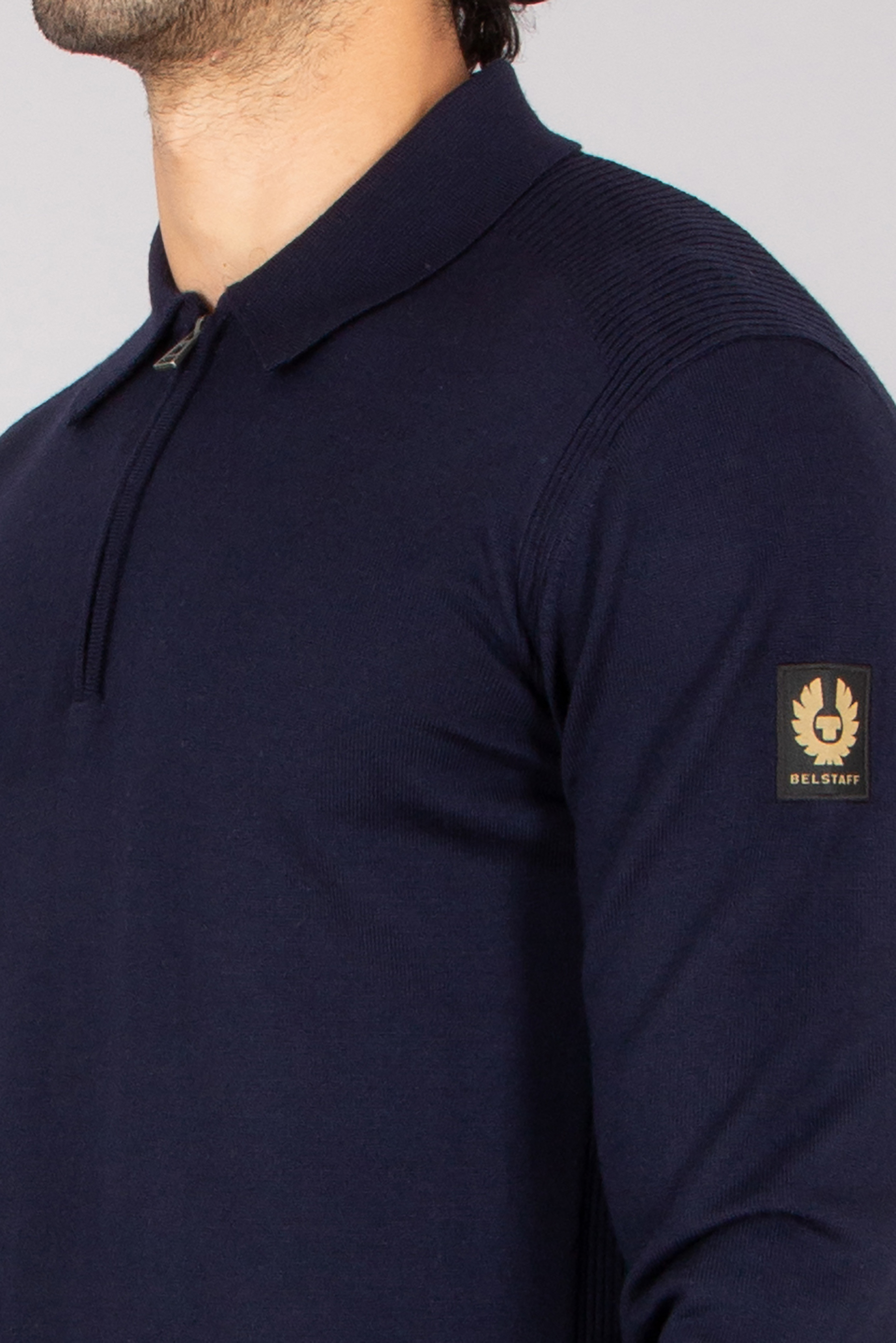 BELSTAFF Regular Fit Extrafine Wool Knit Polo Kyle Vlies, Langer Ärmel, Erwachsener, Mann, Person