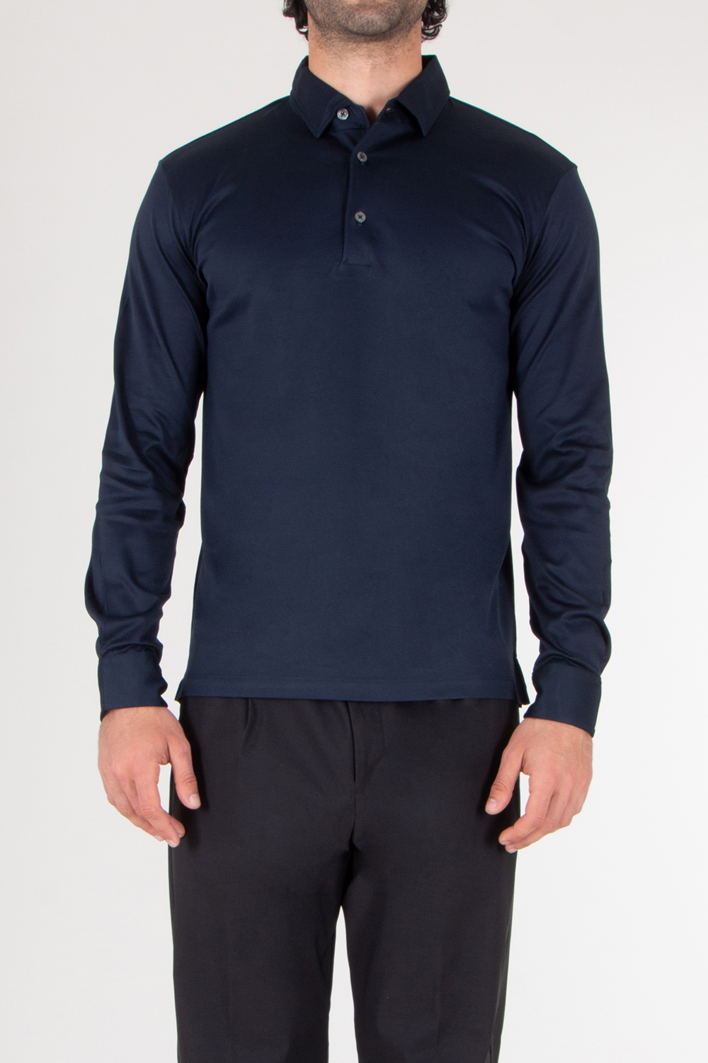 AURÉLIEN Slim Fit Long Sleeve Mercerized Egyptian Cotton  Polo Shirt