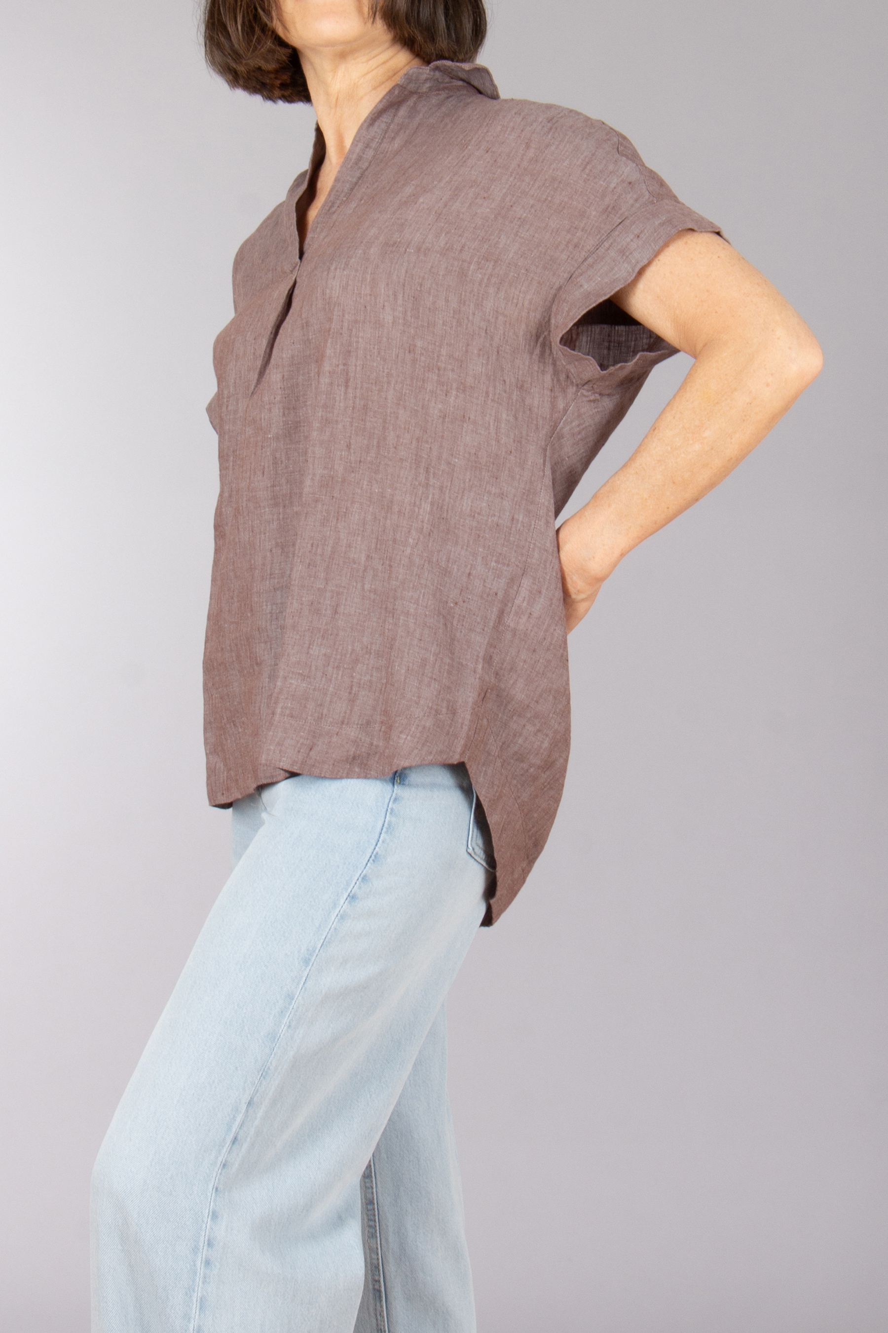 0039 ITALY Casual Fit Linen Short-Sleeve Blouse Derry KA Bluse, Leinen, Hosen, Modisch, Person