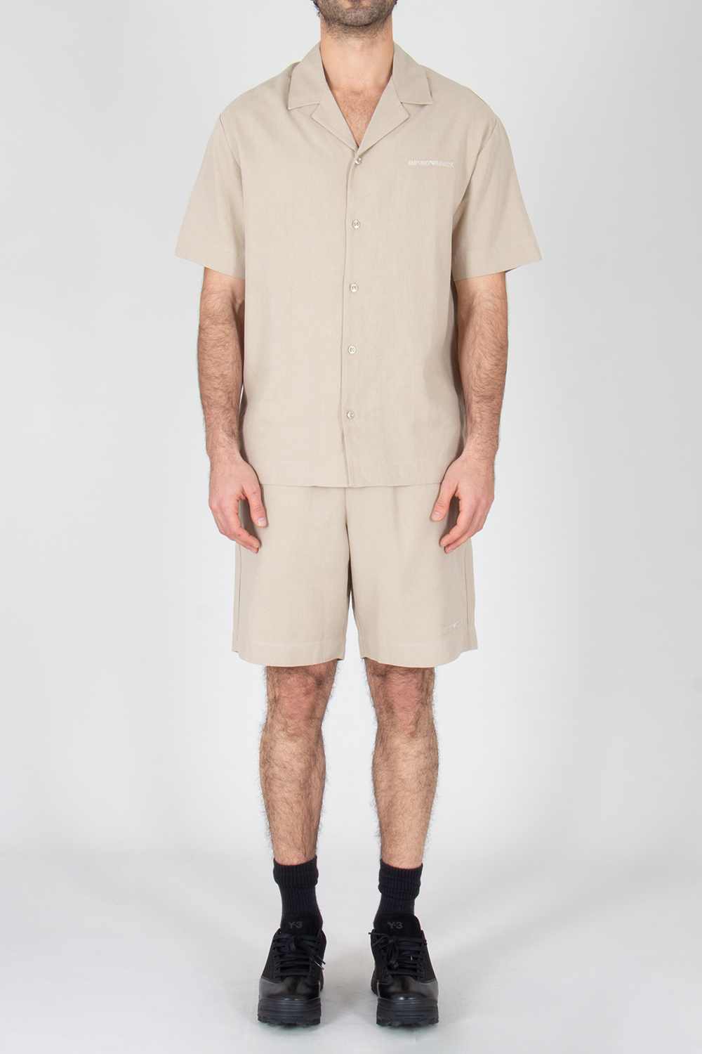 EMPORIO ARMANI Relaxed Fit Linen Blend Bermuda Shorts