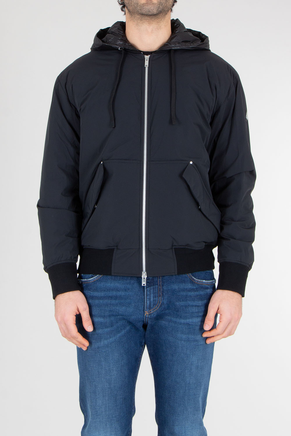 MOOSE KNUCKLES Relaxed Fit 2-in-1 Nylon Stretch Down Brixton Bomber Jacke