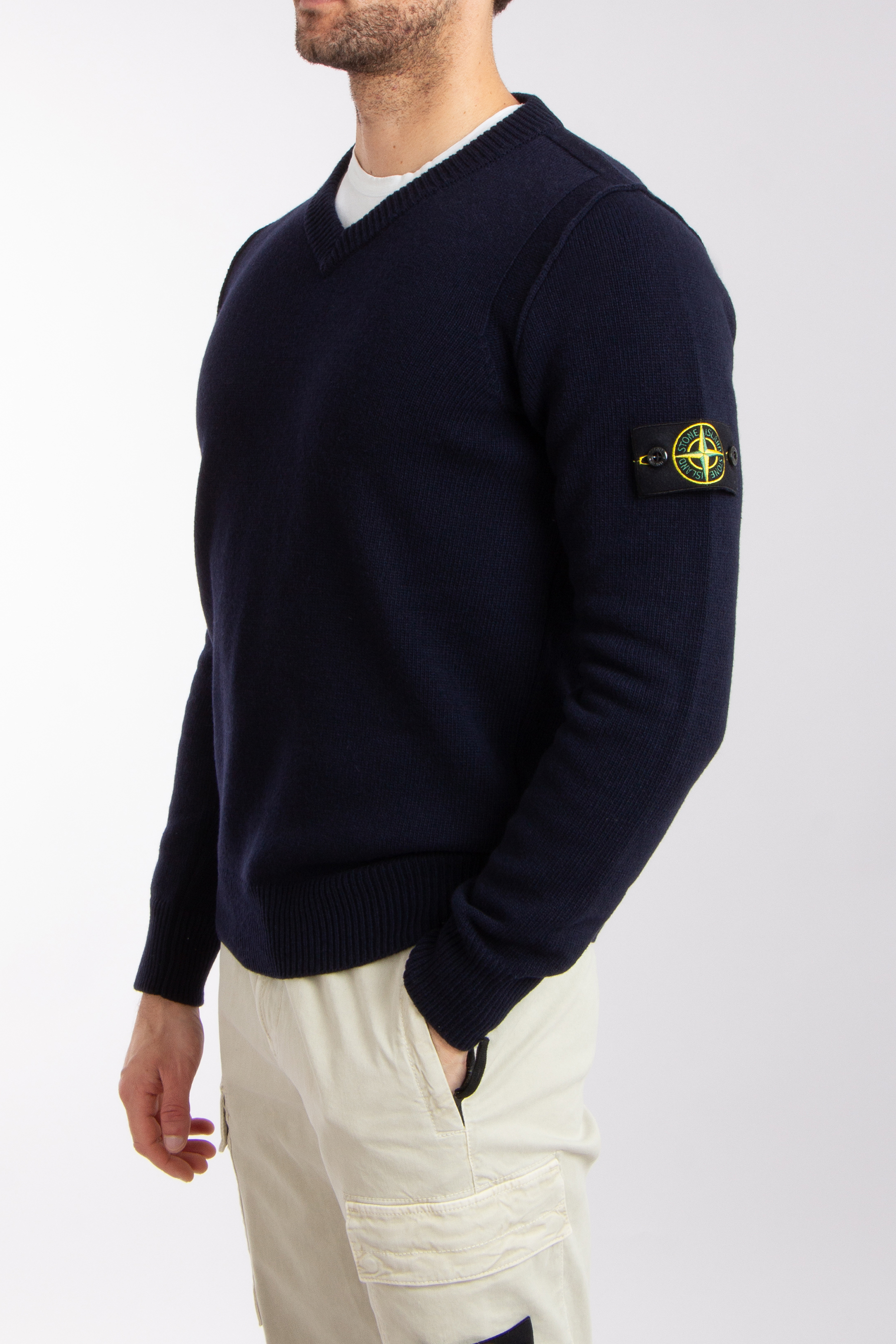 STONE ISLAND V-Neck Wool Blend Sweater STONE ISLAND V-Neck Wool Blend Sweater