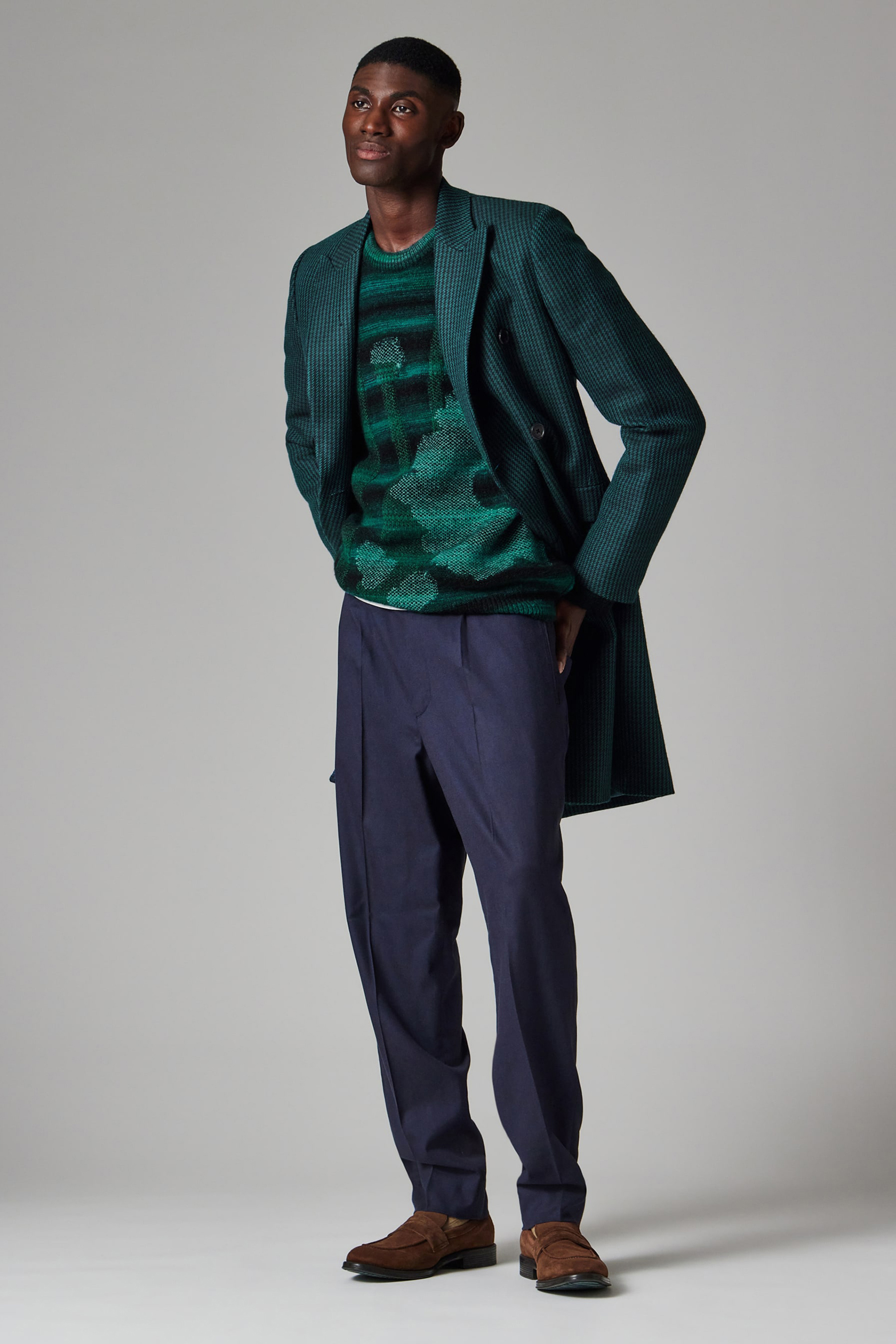 PAUL SMITH Relaxed Fit Field Flowers Pattern Wool-Alpaca Blend Crew Neck Sweater Blazer, Mantel, Jacke, Anzug, Stehend