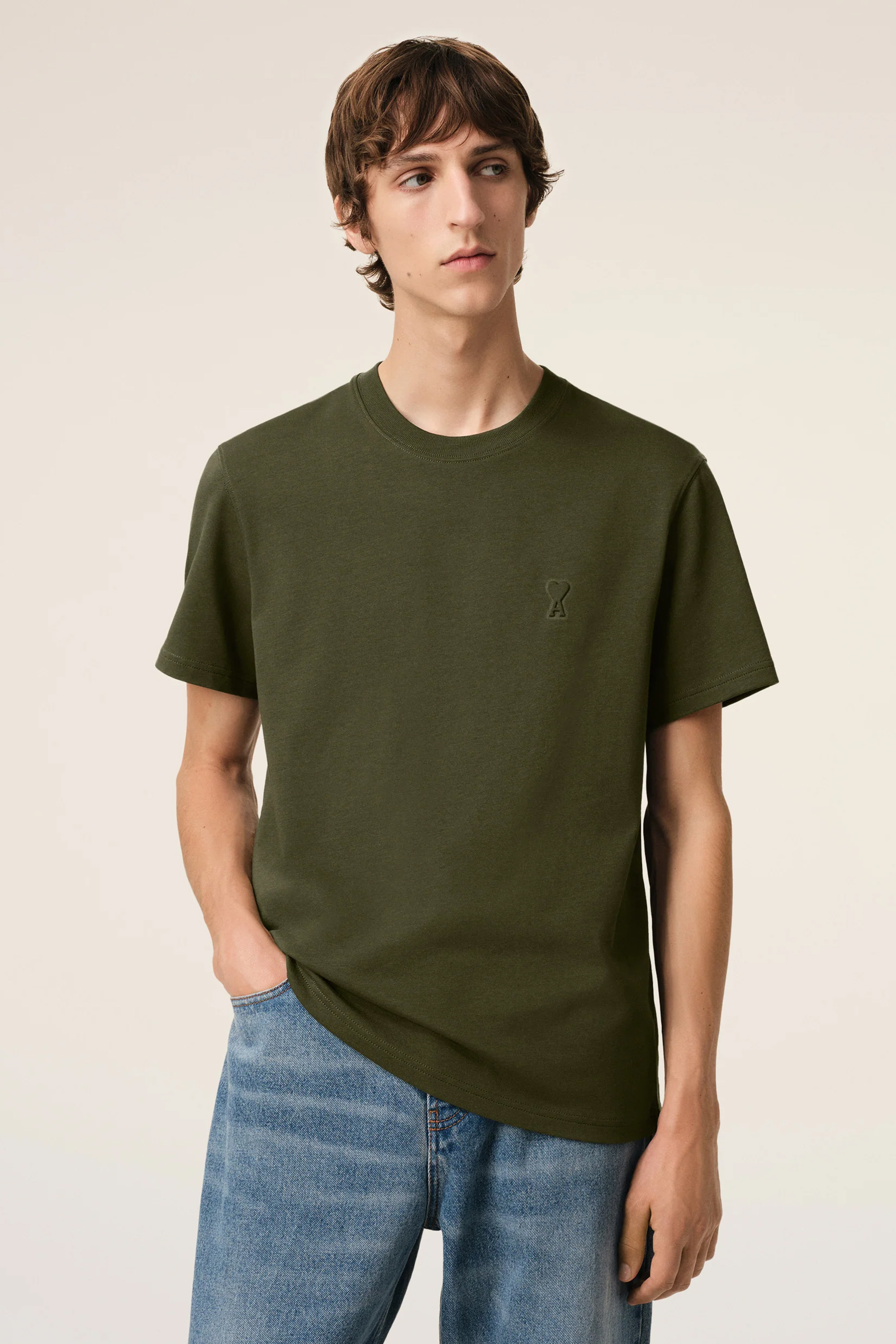 AMI PARIS Embossed Organic Cotton Jersey T-Shirt AMI PARIS Embossed Organic Cotton Jersey T-Shirt