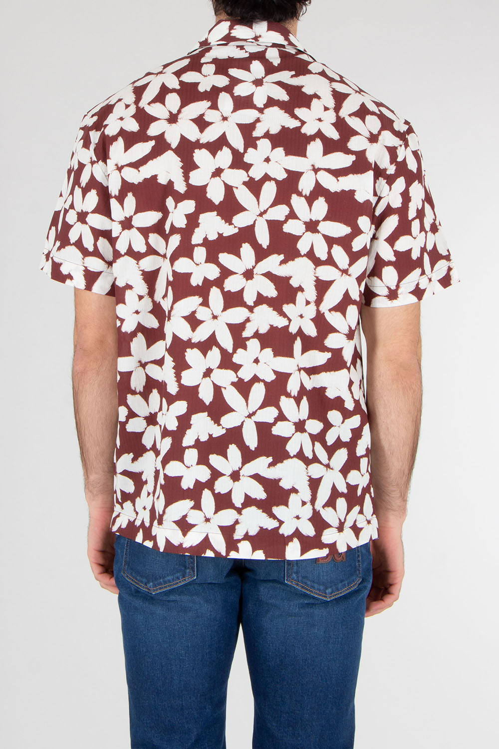 EMPORIO ARMANI Boxy Fit Eagle Flower Print Cotton Beachwear Short-Sleeve Shirt