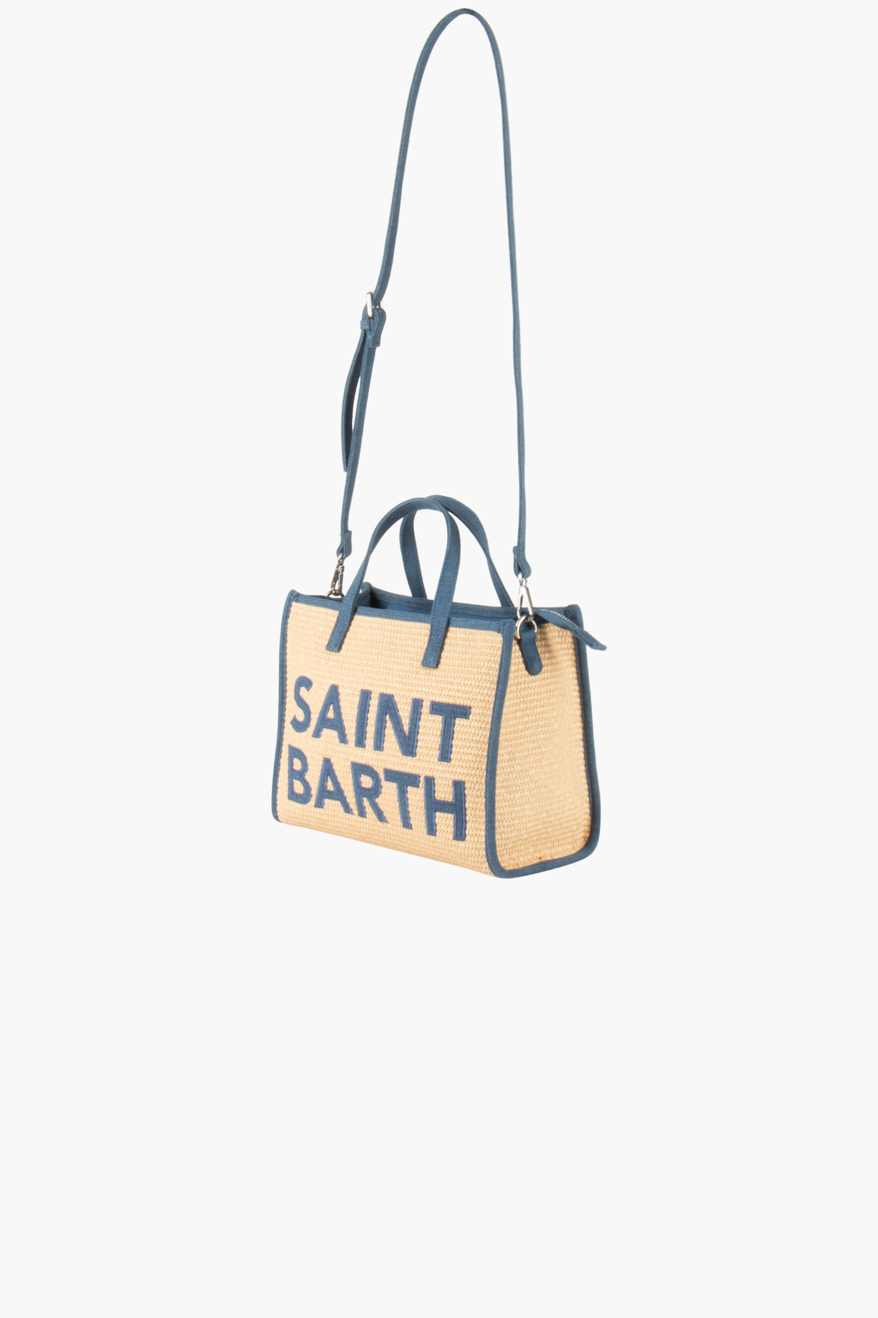 MC 2 SAINT BARTH Embroidered Denim Pantch Vivian Mid Straw Bag Zubehor, Tasche, Handtasche, Geldbörse