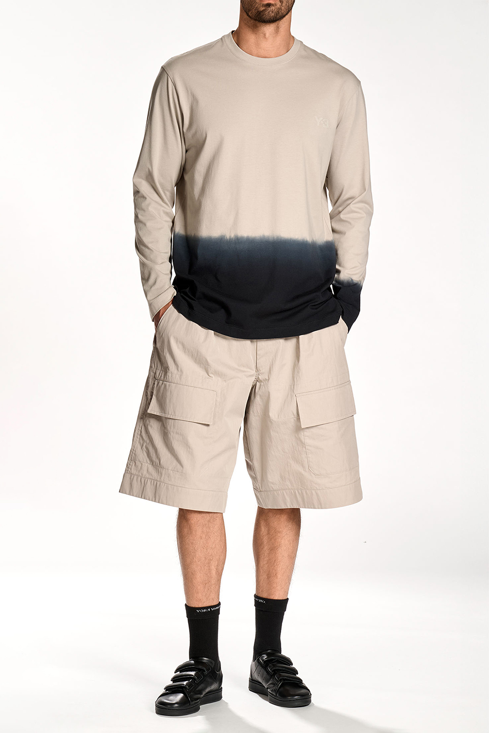 Y-3 Loose Fit Dip Effect Cotton Jersey Long-Sleeve T-Shirt