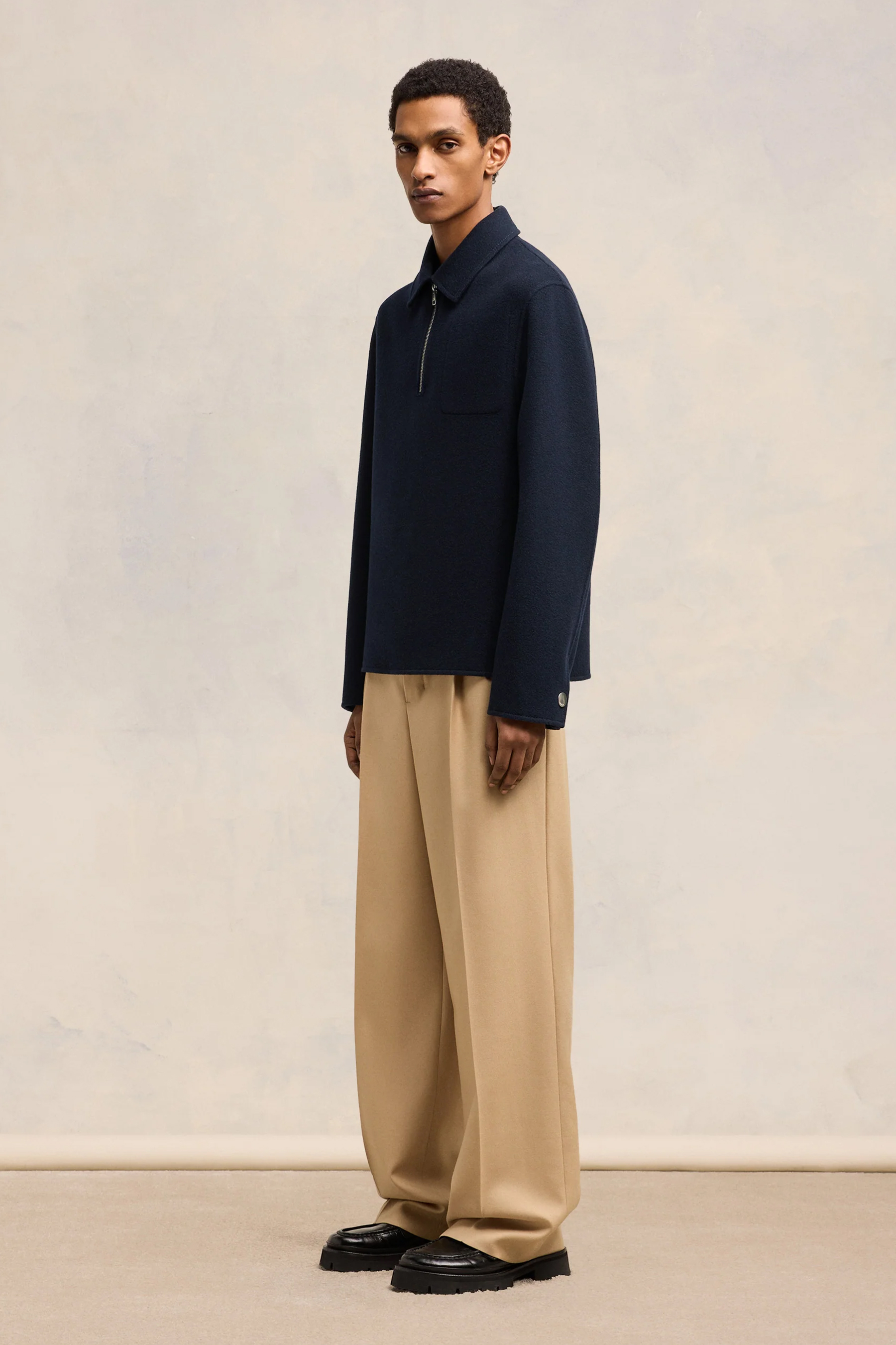 AMI PARIS Double-Face Wool-Cashmere Semi Zipped Jacket AMI PARIS Double-Face Wool-Cashmere Semi Zipped Jacket