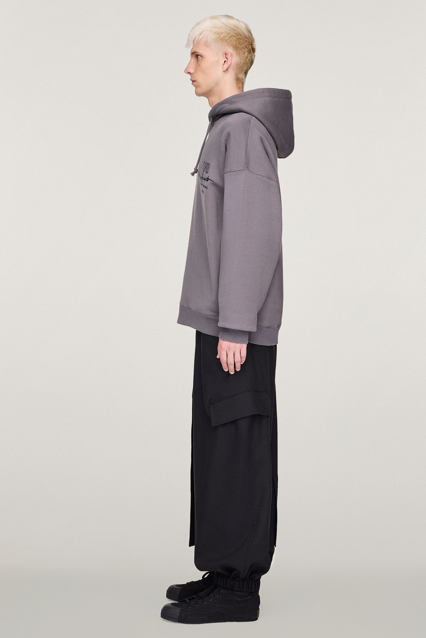 Y-3 Loose Fit Graphic Print Cotton French Terry Hoodie Mantel, Leute, Person, Langarm, Modisch