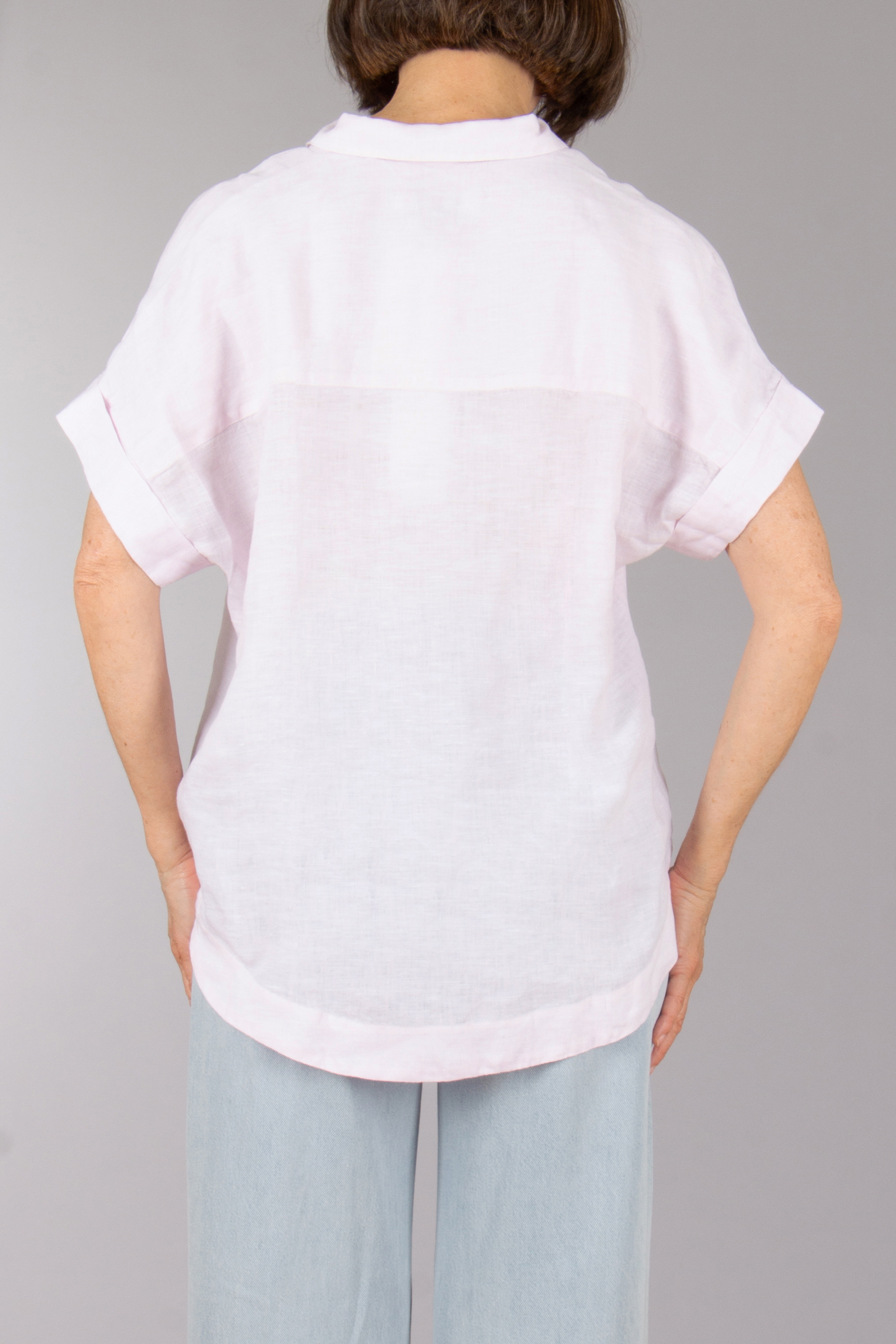0039 ITALY Casual Fit Linen Short-Sleeve Blouse Derry KA Bluse, Inneneinrichtung, Leinen, T-shirt, Person