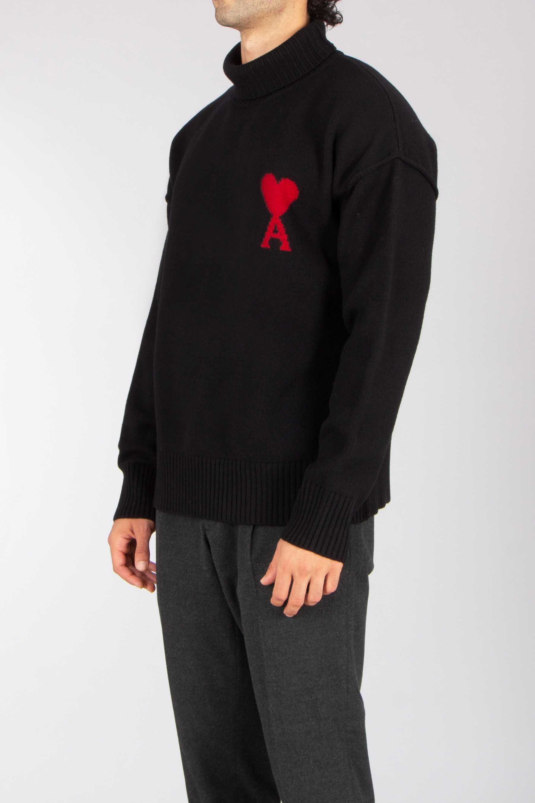 AMI PARIS Relaxed Fit Ami De Coeur Virgin Wool Funnel Neck Sweater Bekleidung, Strickwaren, Pullover, Sweatshirt, Kapuzenpulli