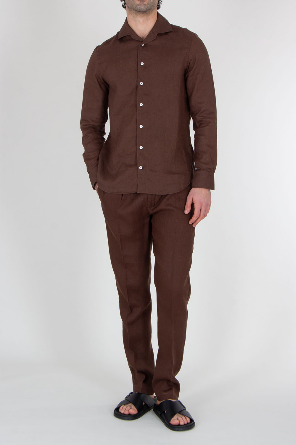 AURÉLIEN Slim Fit Linen Drawstring Trousers Seaside