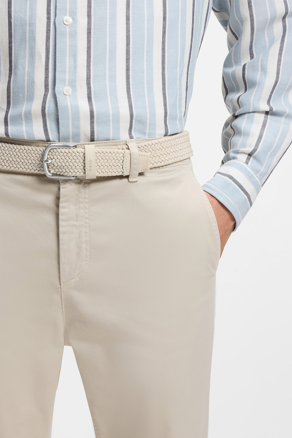 BOSS Woven Belt With Leather Trims